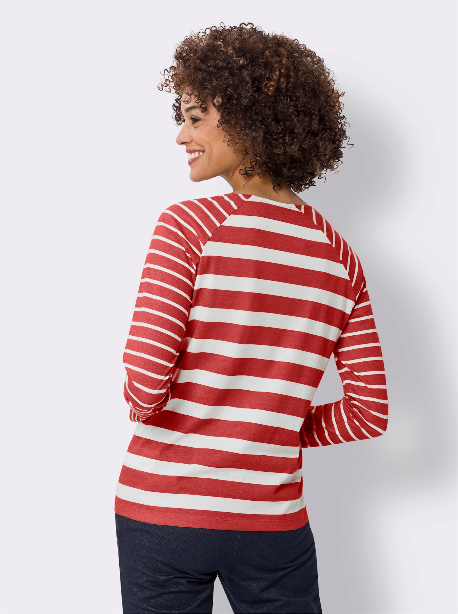 Langarmshirt im Ringel-Dessin - rot-ecru-geringelt