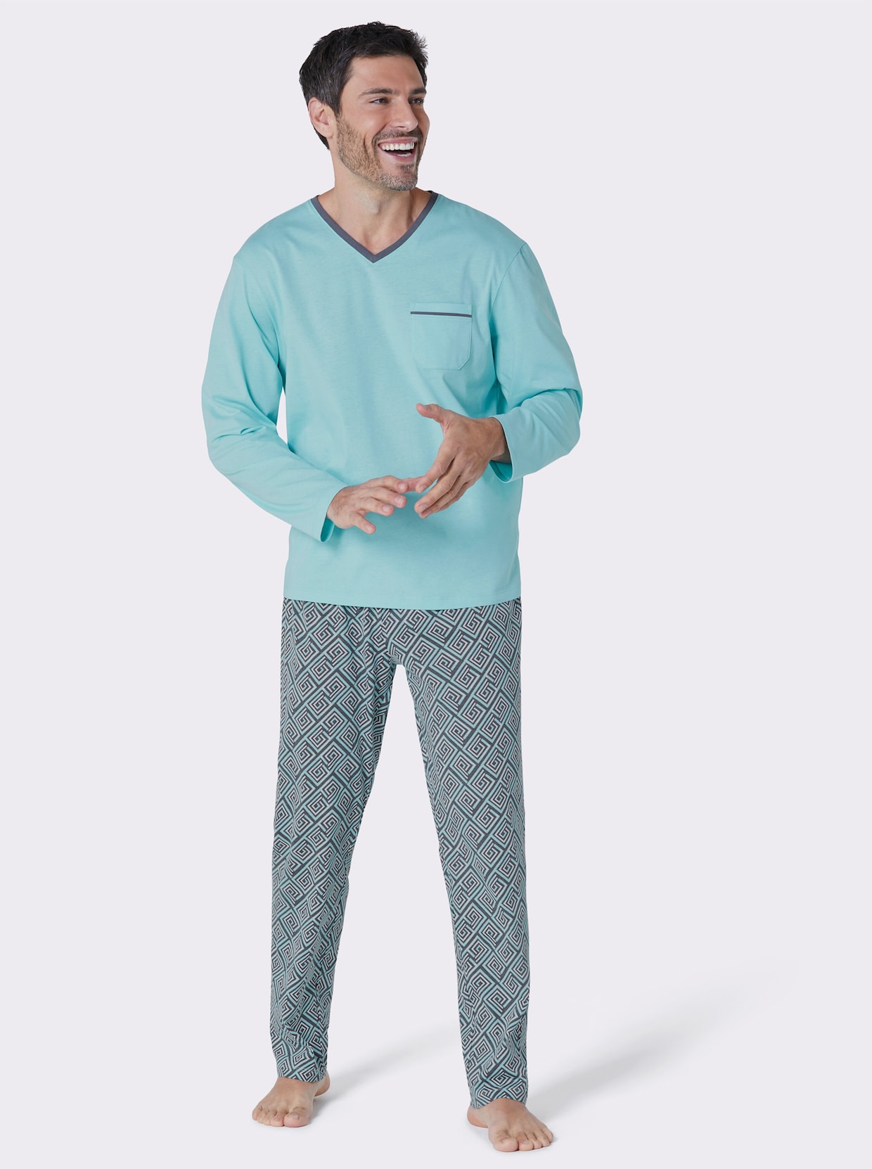 wäschepur men Pyjama's - antraciet bedrukt + aquamarijn bedrukt