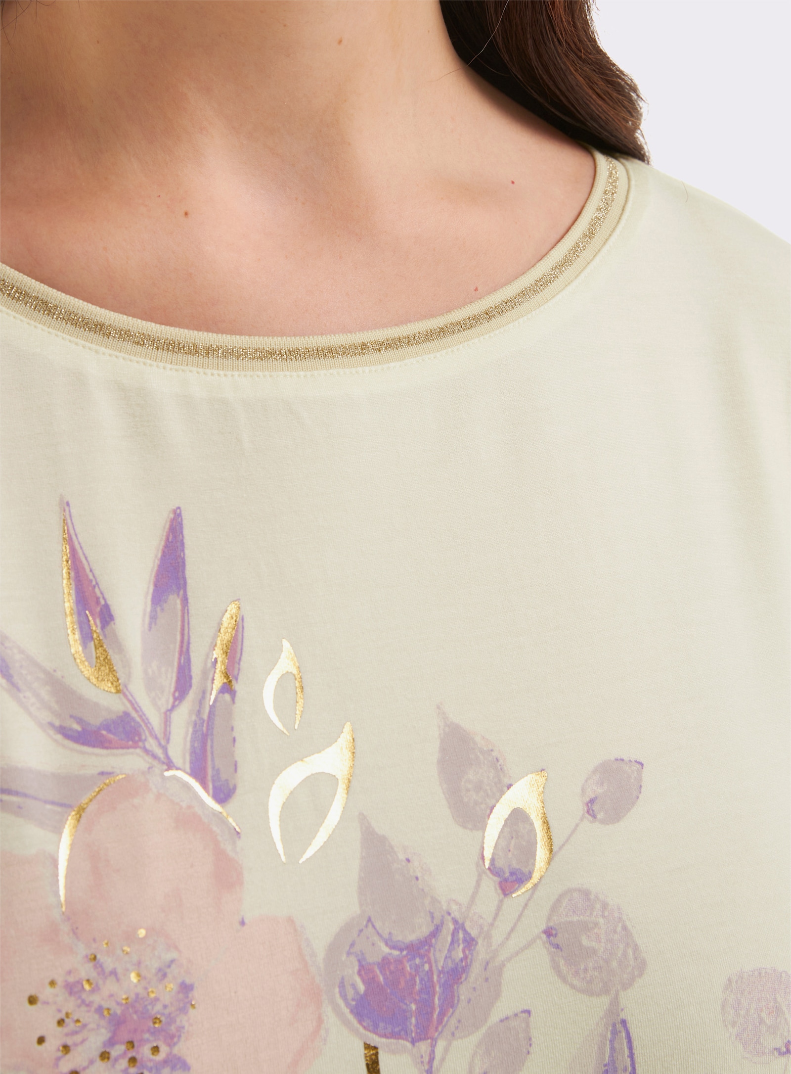 sheego Shirt met opvallende bloemenprint en lurexpaspel - champagne/orchidee bedrukt