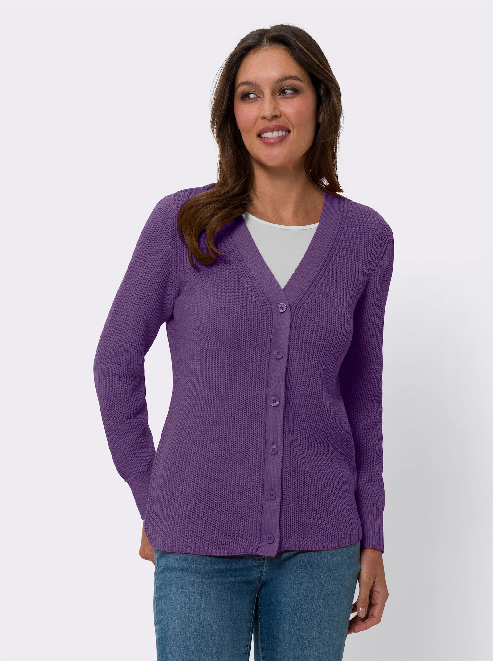 Strickjacke mit V-Ausschnitt - lila