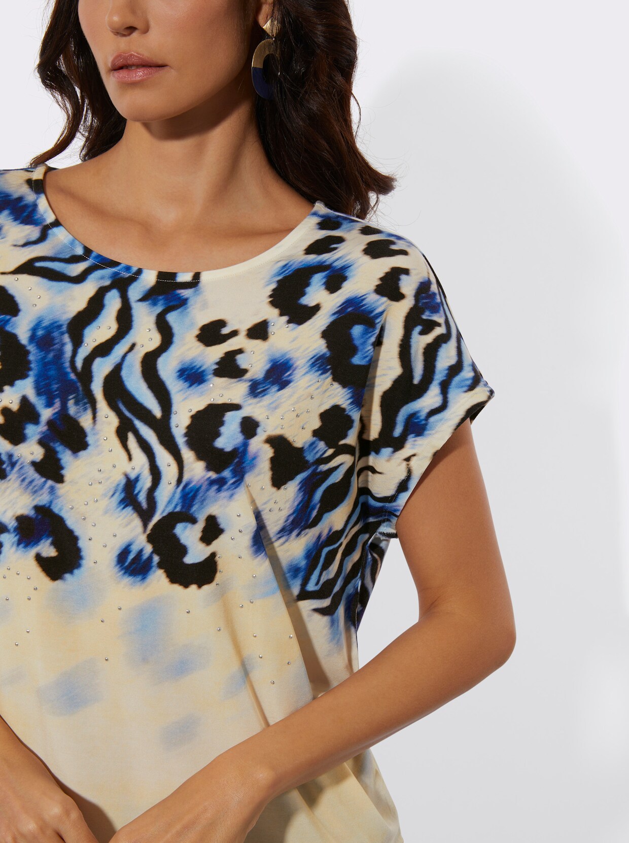 Print-Shirt - champagner-eisblau-bedruckt