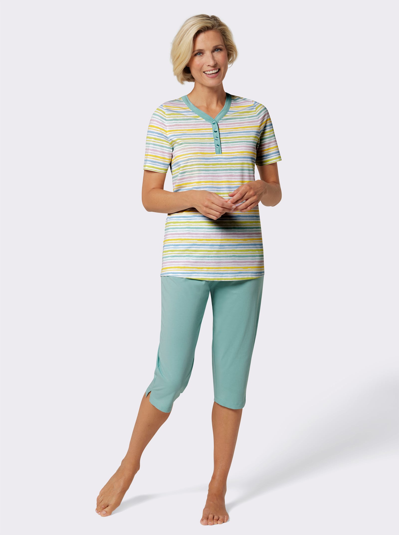 wäschepur Caprianzug mit bunten Ringeln - mint-bedruckt