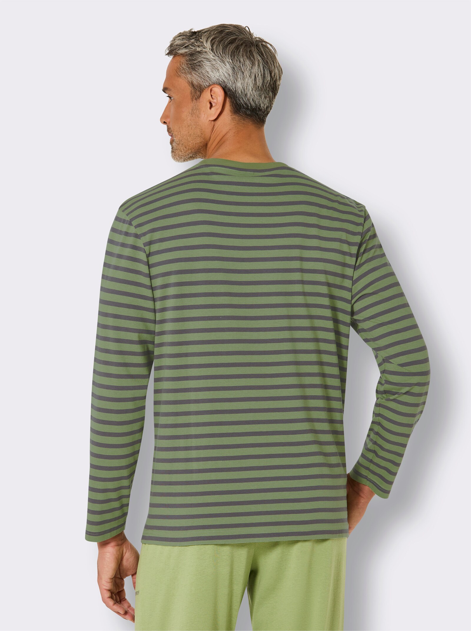 wäschepur men Schlafanzug-Shirt - eucalyptus-anthrazit-gestreift