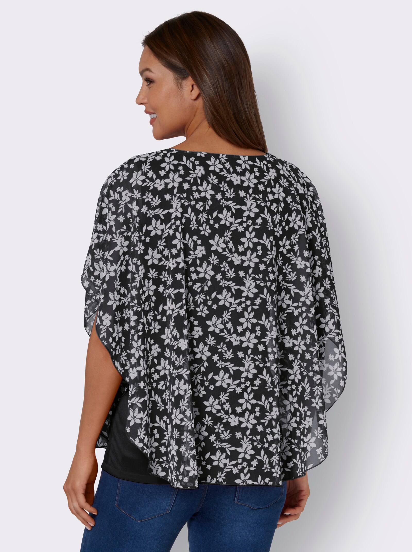 Georgette blouse in laagjeslook - zwart gedessineerd