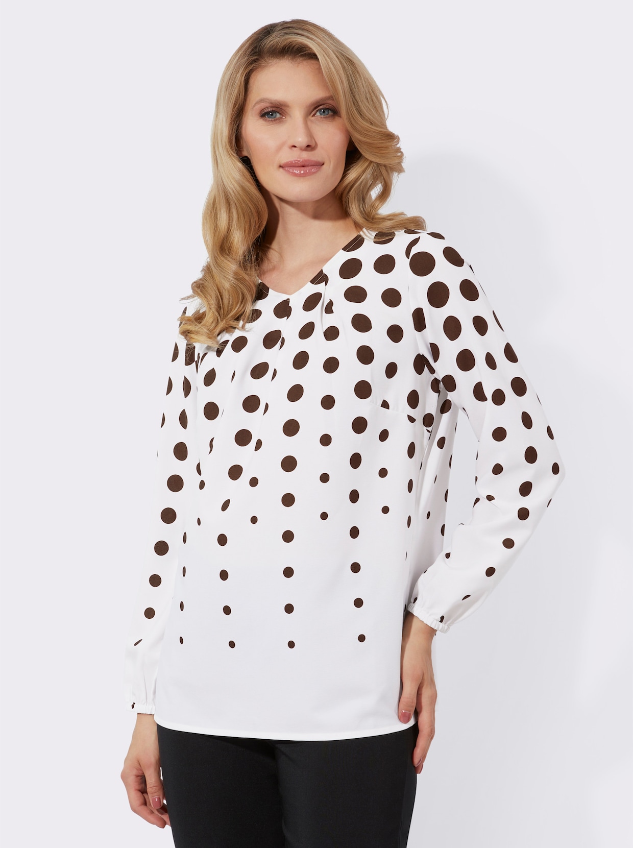 Comfortabele blouse - ecru/choco bedrukt