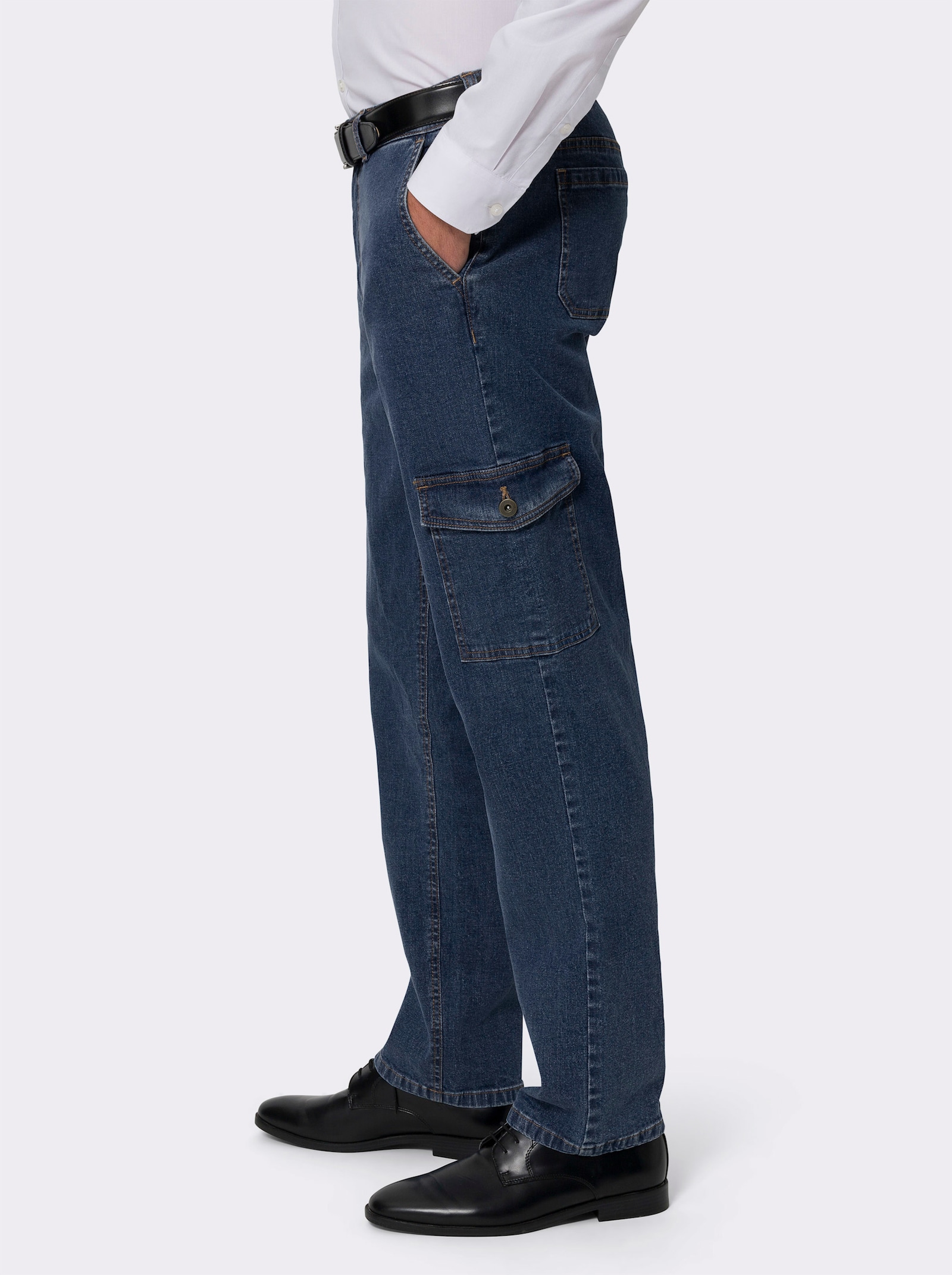 Džíny s cargo kapsami - sepraná modrá stone