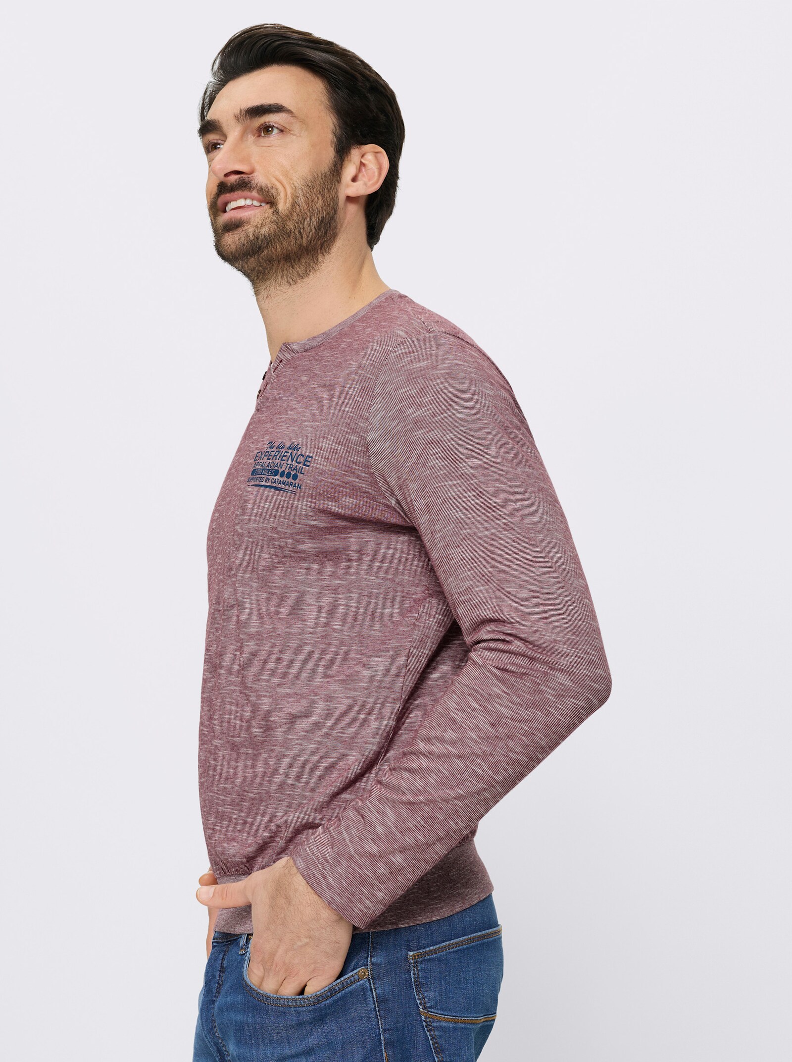 Catamaran Langarmshirt in 2-in-1-Optik - bordeaux-meliert