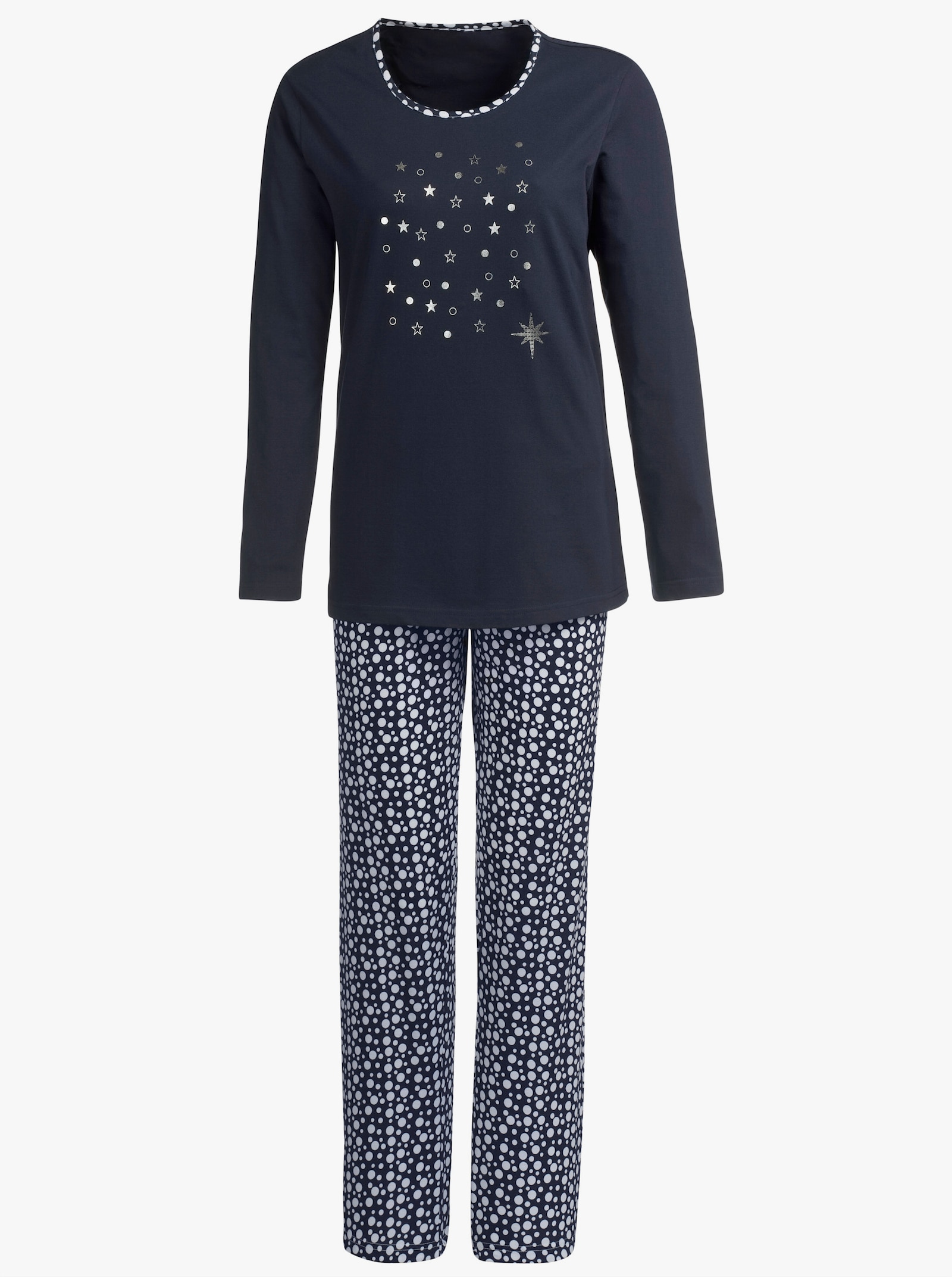 Schlafanzug aus reiner Baumwolle, bedruckt - marine-bedruckt