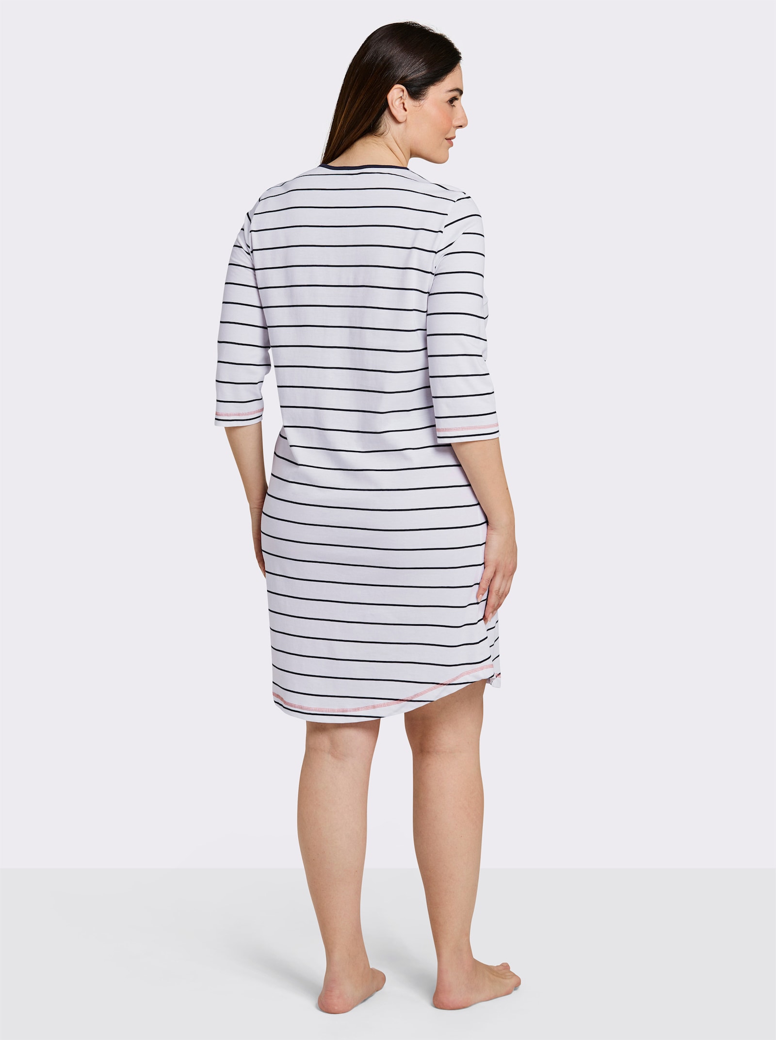 wäschepur Sleepshirt aus reiner Baumwolle - weiß-marine-geringelt
