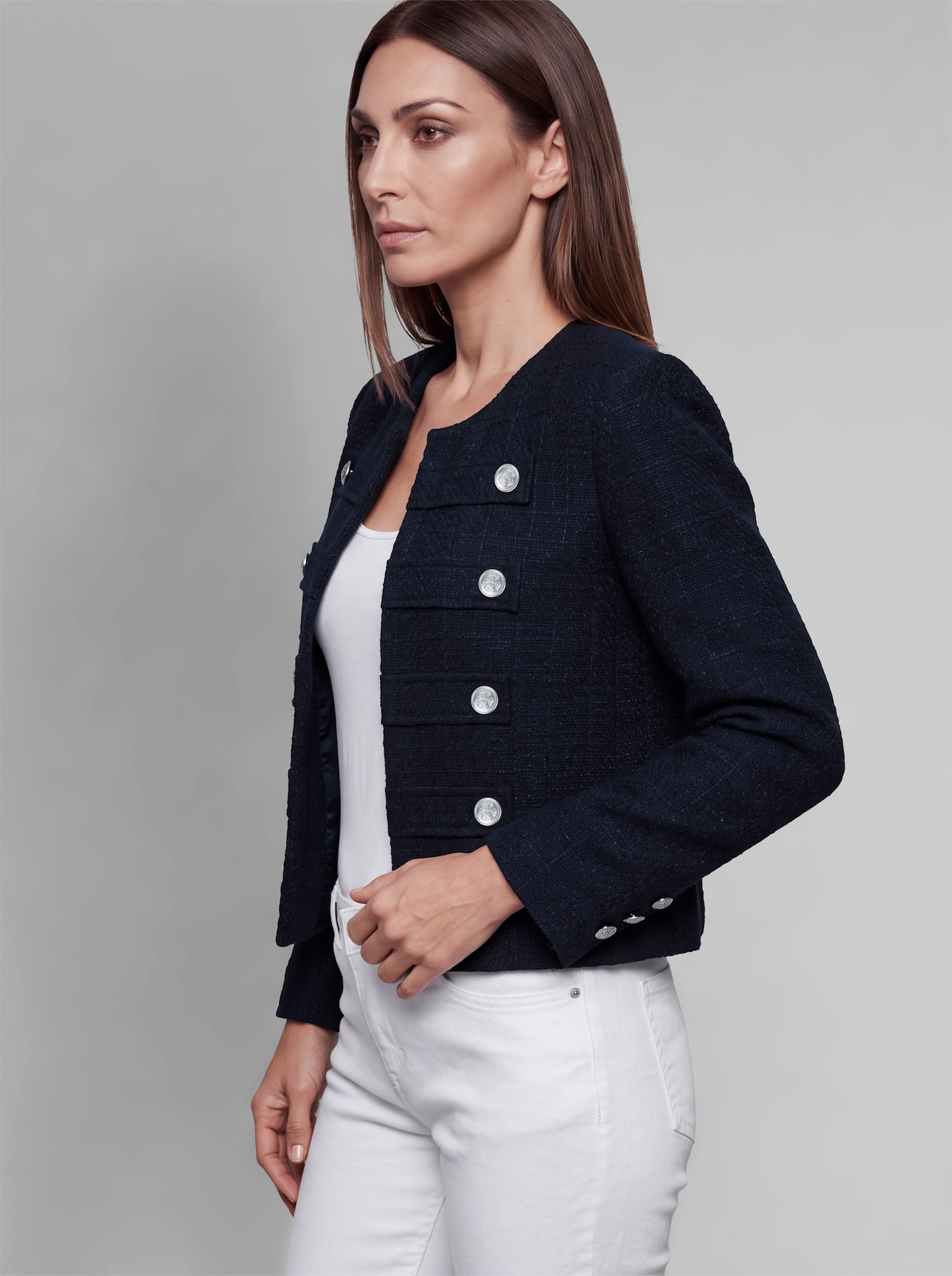 heine Bouclé-Blazer mit Zierknöpfen - marine