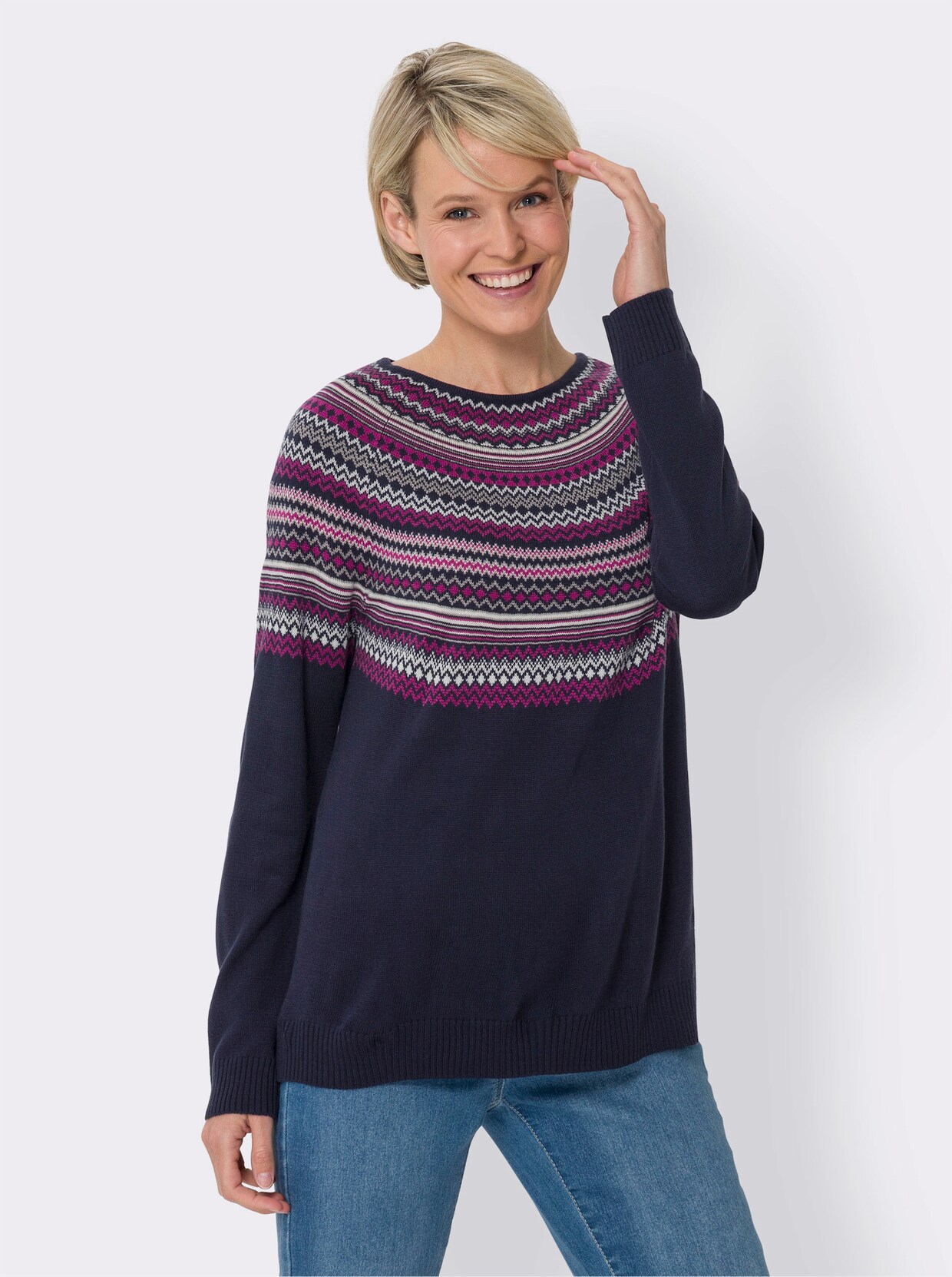 Norwegerpullover - marine-ecru-gemustert