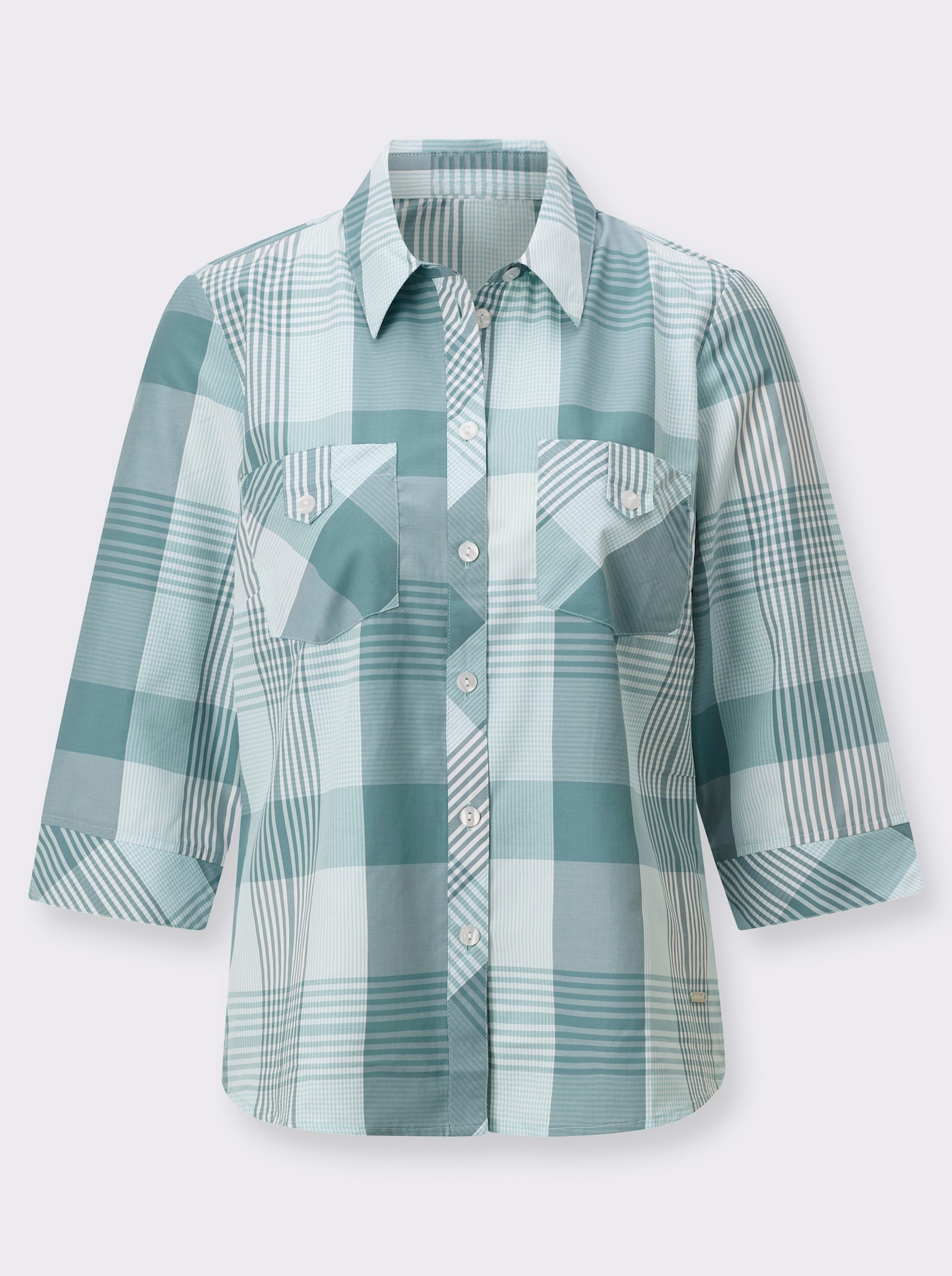 Karobluse mit aufgesetzten Brusttaschen - ozean-weiß-kariert