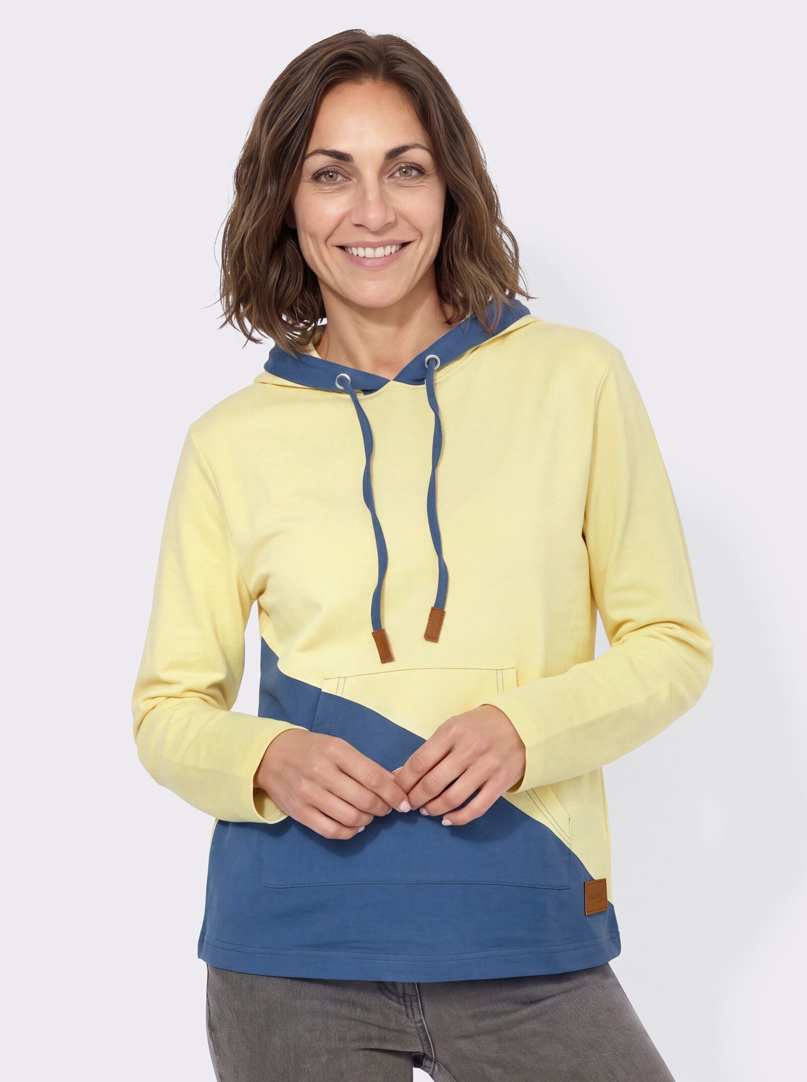Sweatshirt mit Kapuze - zitrone-jeansblau