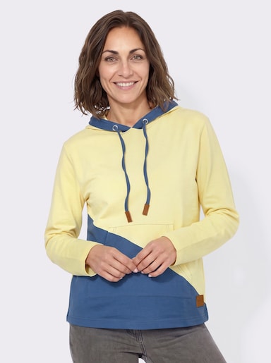 Sweatshirt mit Kapuze - zitrone-jeansblau
