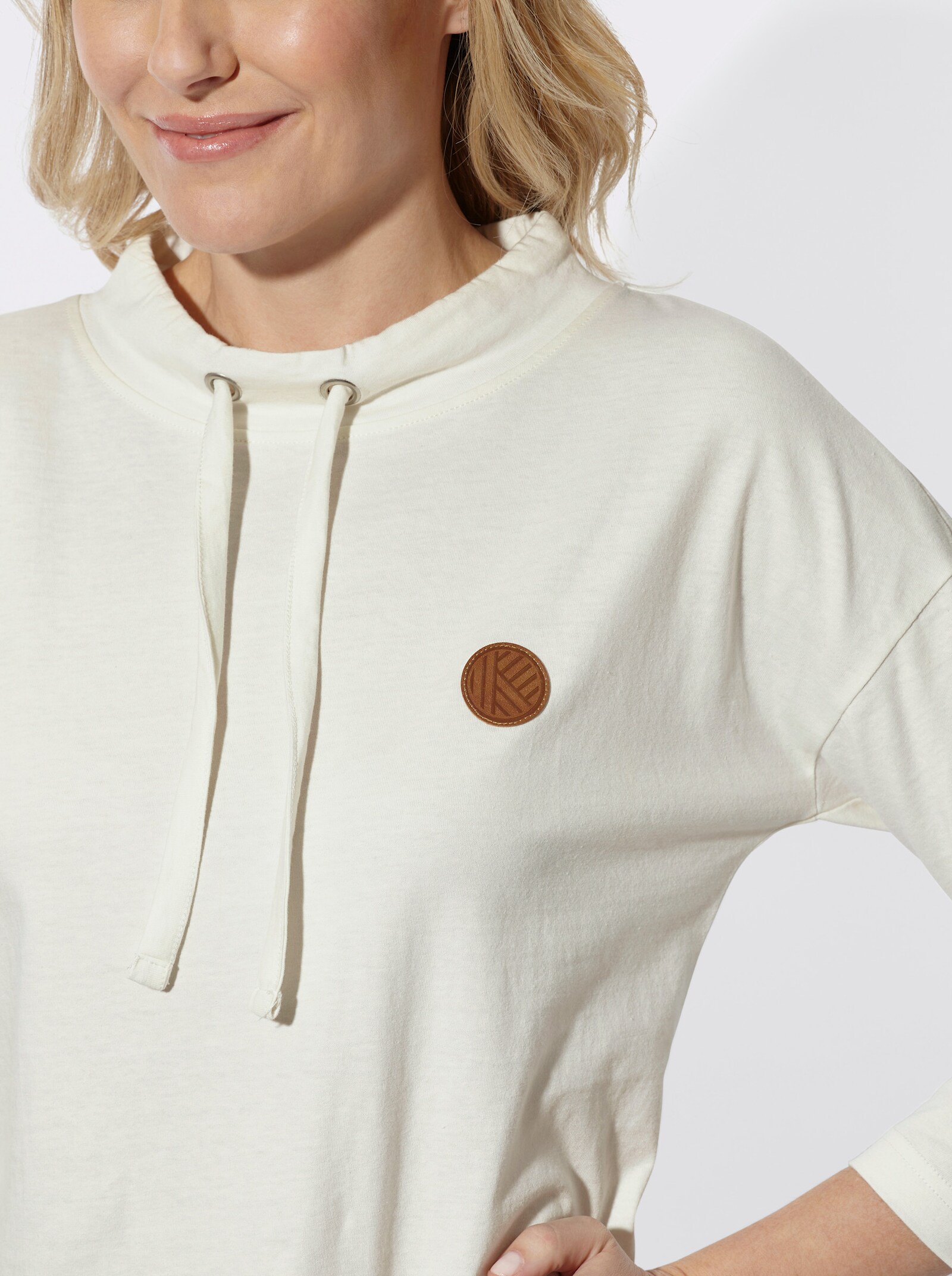 3/4-Arm-Shirt mit weitem Stehkragen - ecru