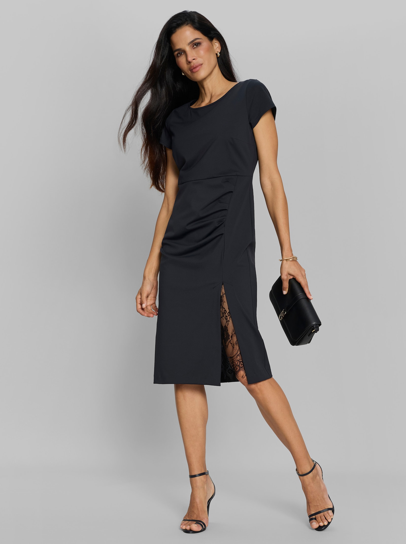 heine Jerseykleid mit Spitzenzier - schwarz