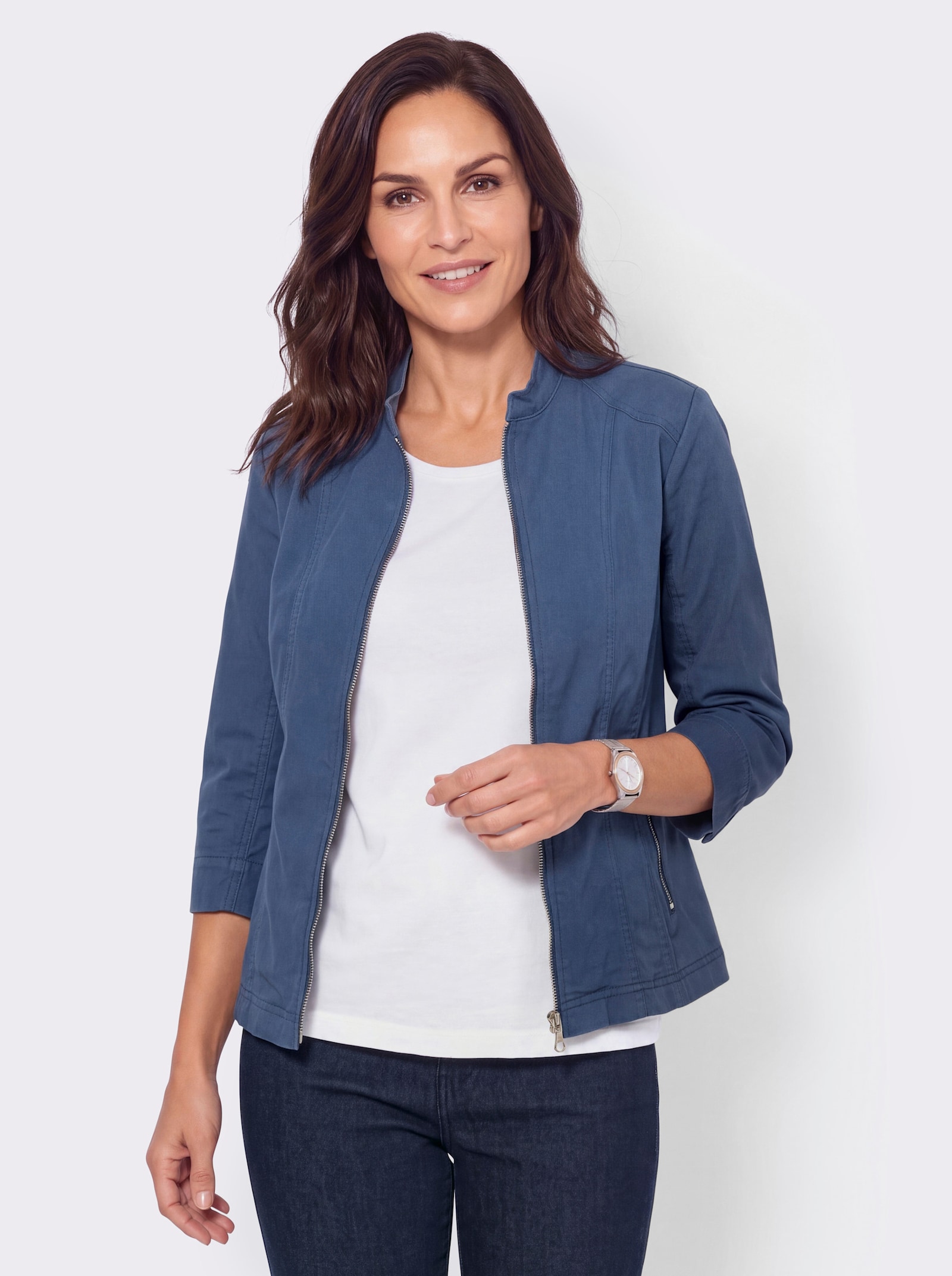 Jeansblazer mit Reißverschluss-Taschen - jeansblau