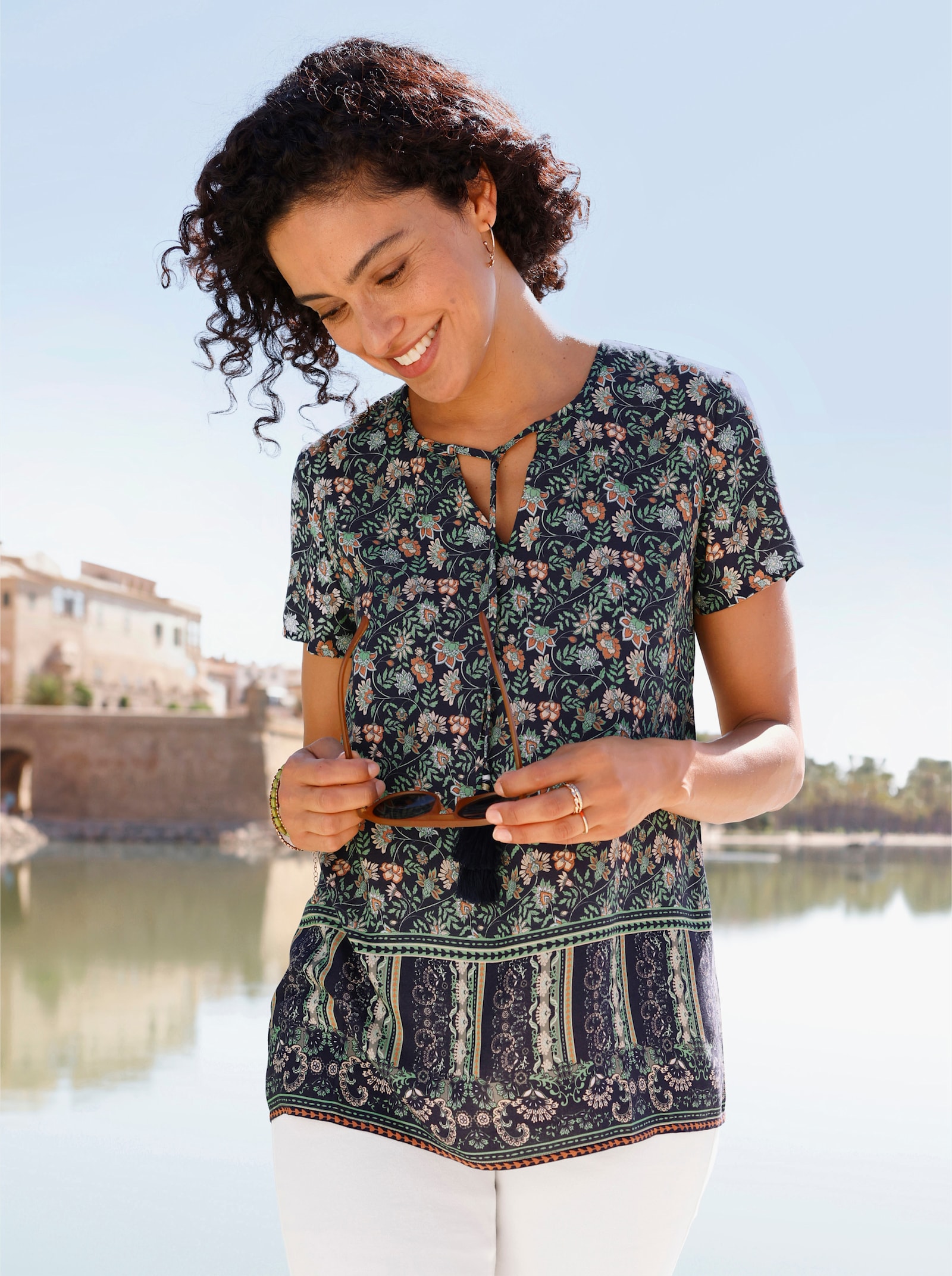 Tunika mit Bordüren-Druck - marine-eucalyptus-bedruckt