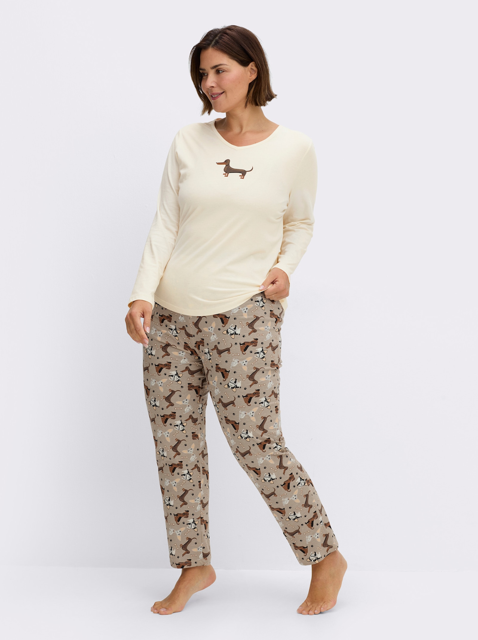 wäschepur Schlafanzug mit Hunde-Motiven - champagner-sesam-bedruckt