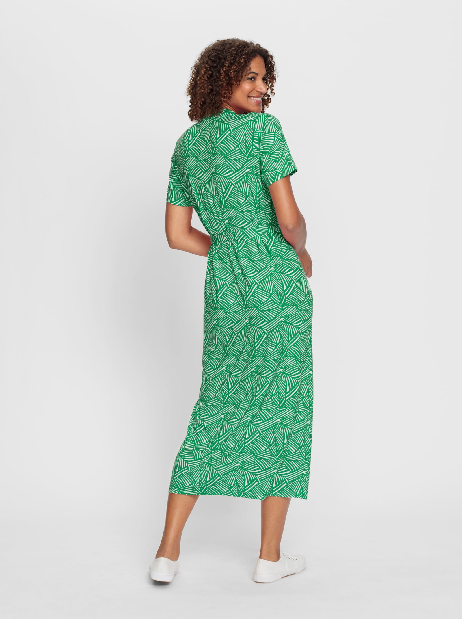 Jerseykleid inklusive Bindegürtel - grasgrün-weiß-bedruckt