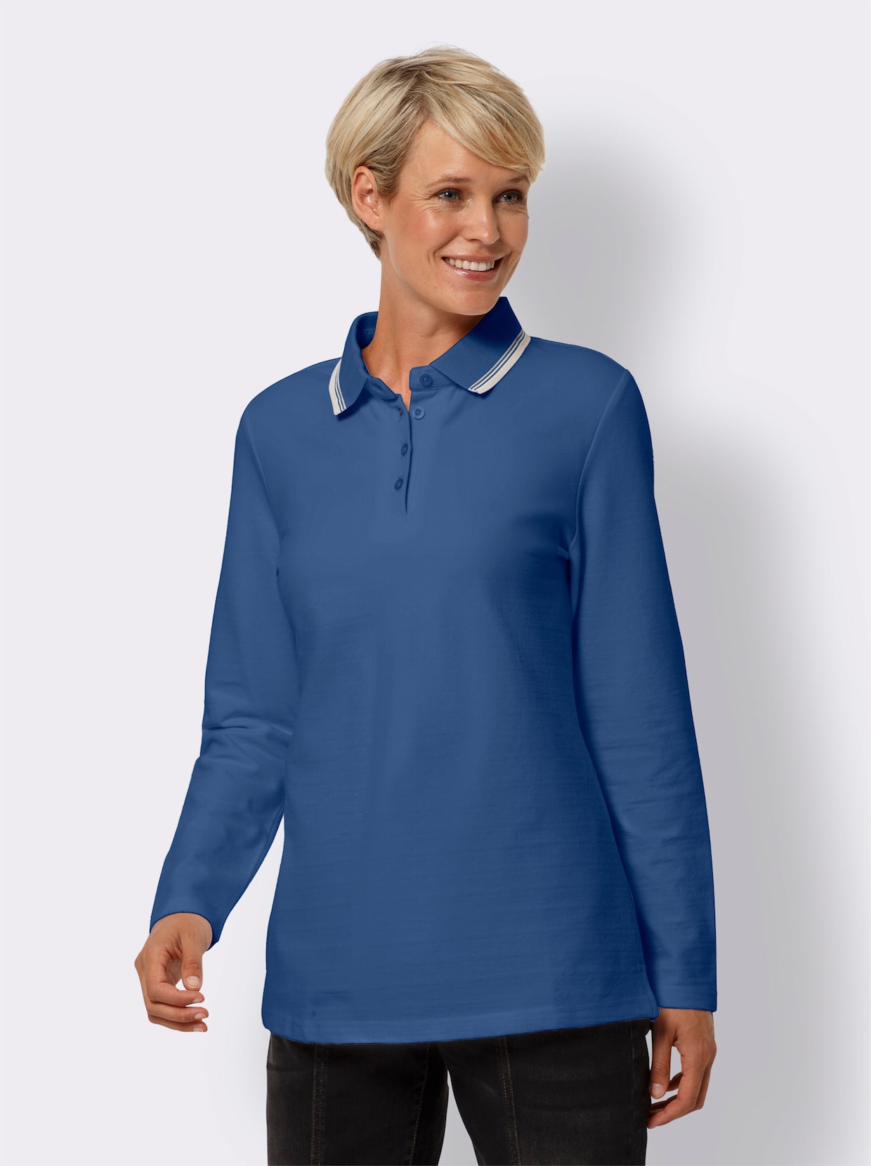 Poloshirt met lange mouwen - jeansblauw