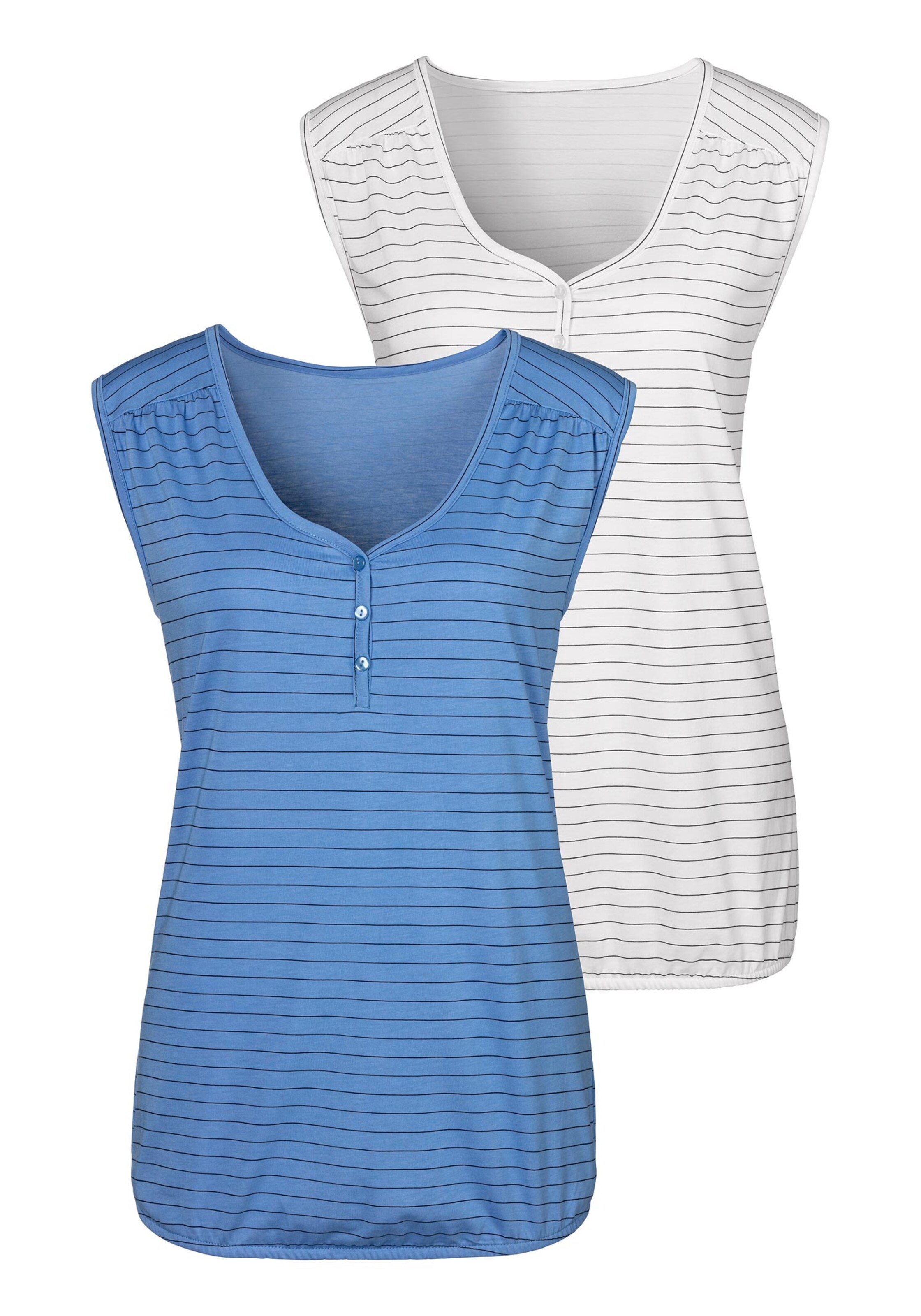 Damenmode Shirts H.I.S Tanktop in 1x blau + 1x weiß 