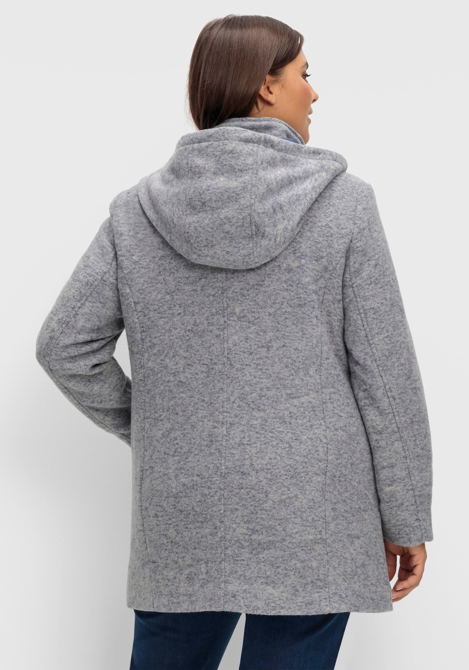 Longjacke mit weitenverstellbarer Kapuze - rauchblau-meliert