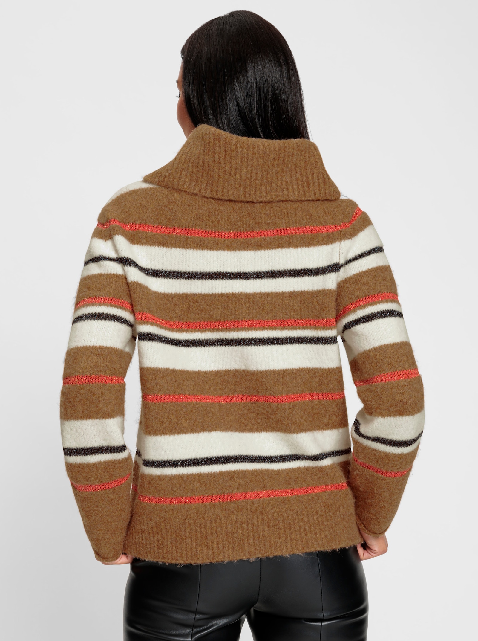 heine Streifenpullover mit weitem Rollkragen - camel-ecru-geringelt