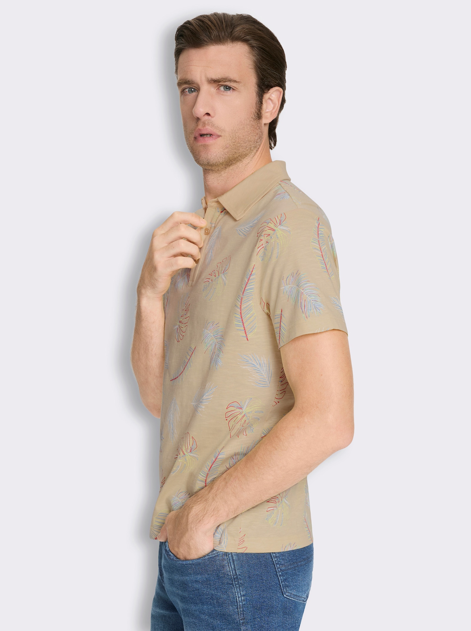 Marco Donati Kurzarmshirt mit exotischem Dessin - beige-bedruckt