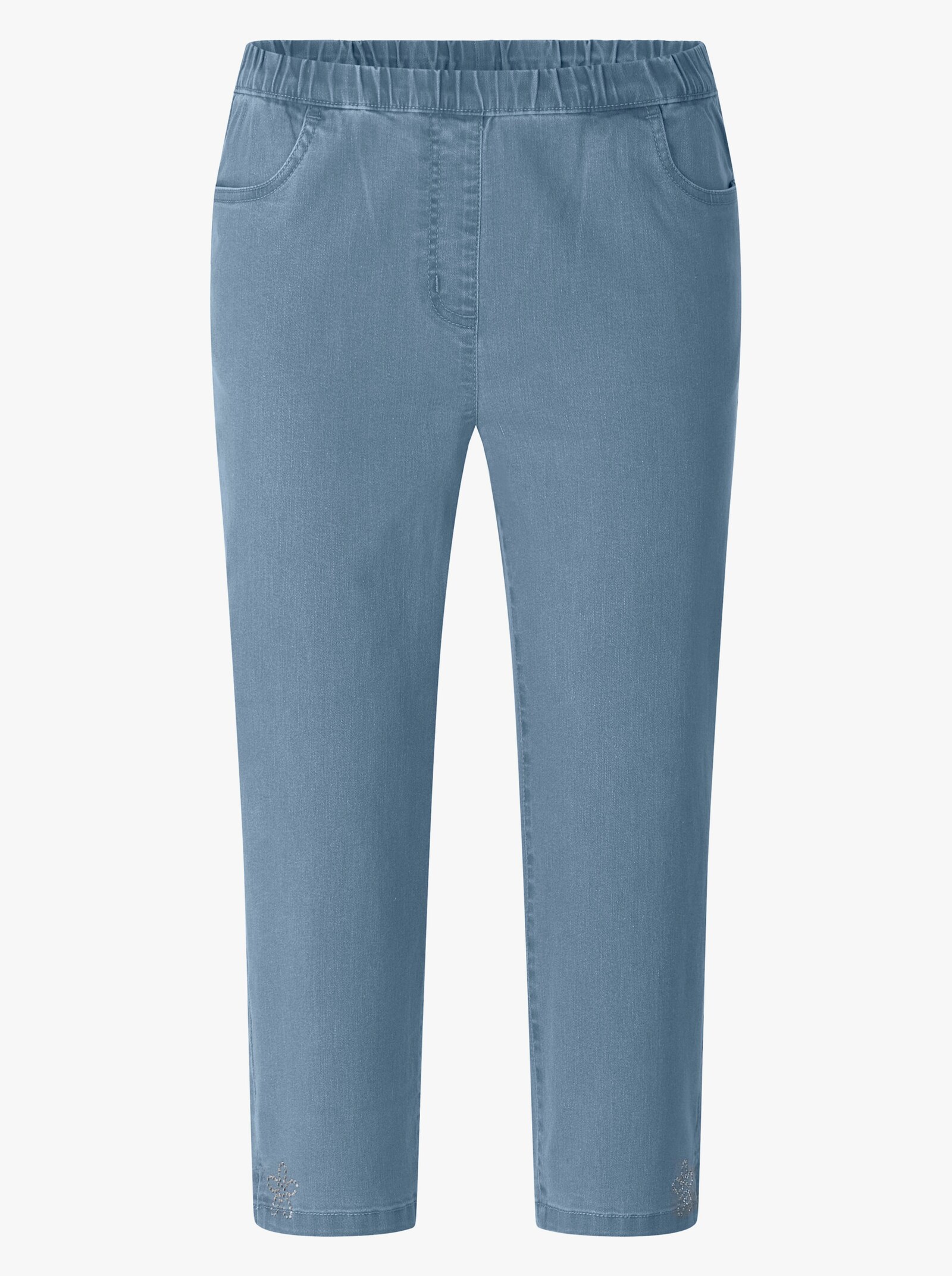 Caprijeans mit Glitzersteinchen-Deko - blue-bleached