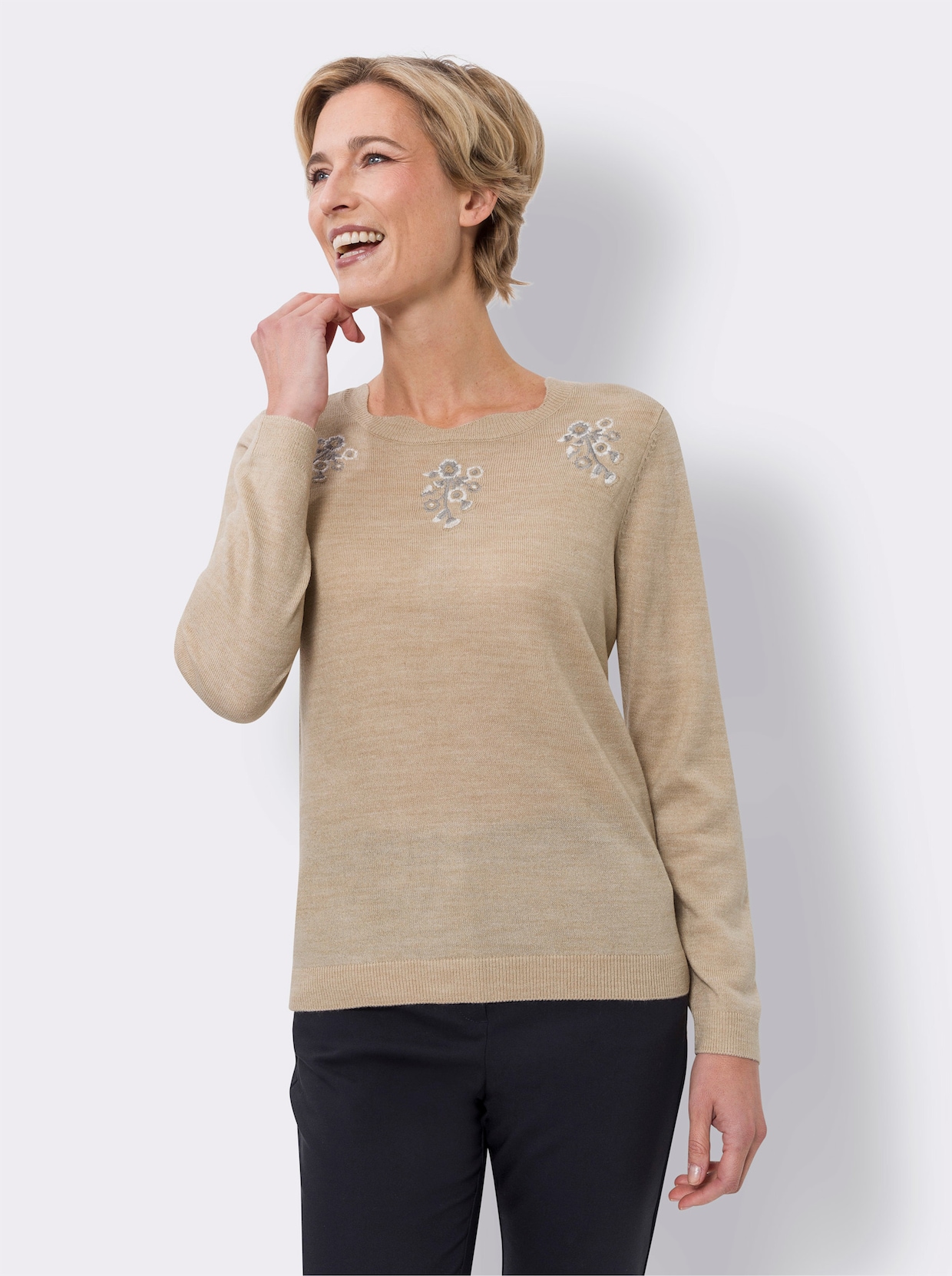 Feinstrickpullover - beige-meliert