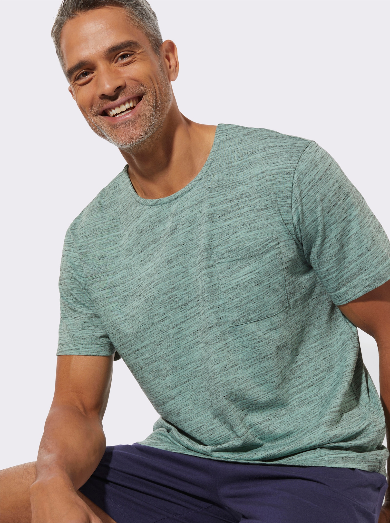 Schlafanzugshirt mit Brusttasche - salbei-meliert