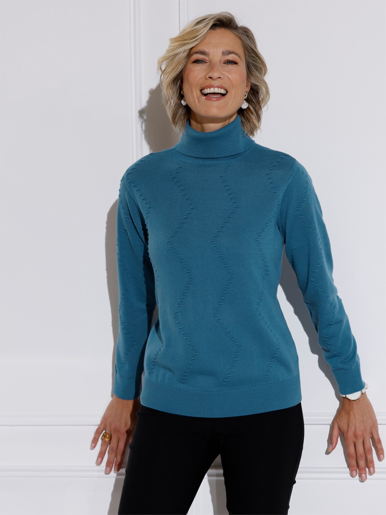 Pullover met rolkraag en zigzag-breipatroon - topaas