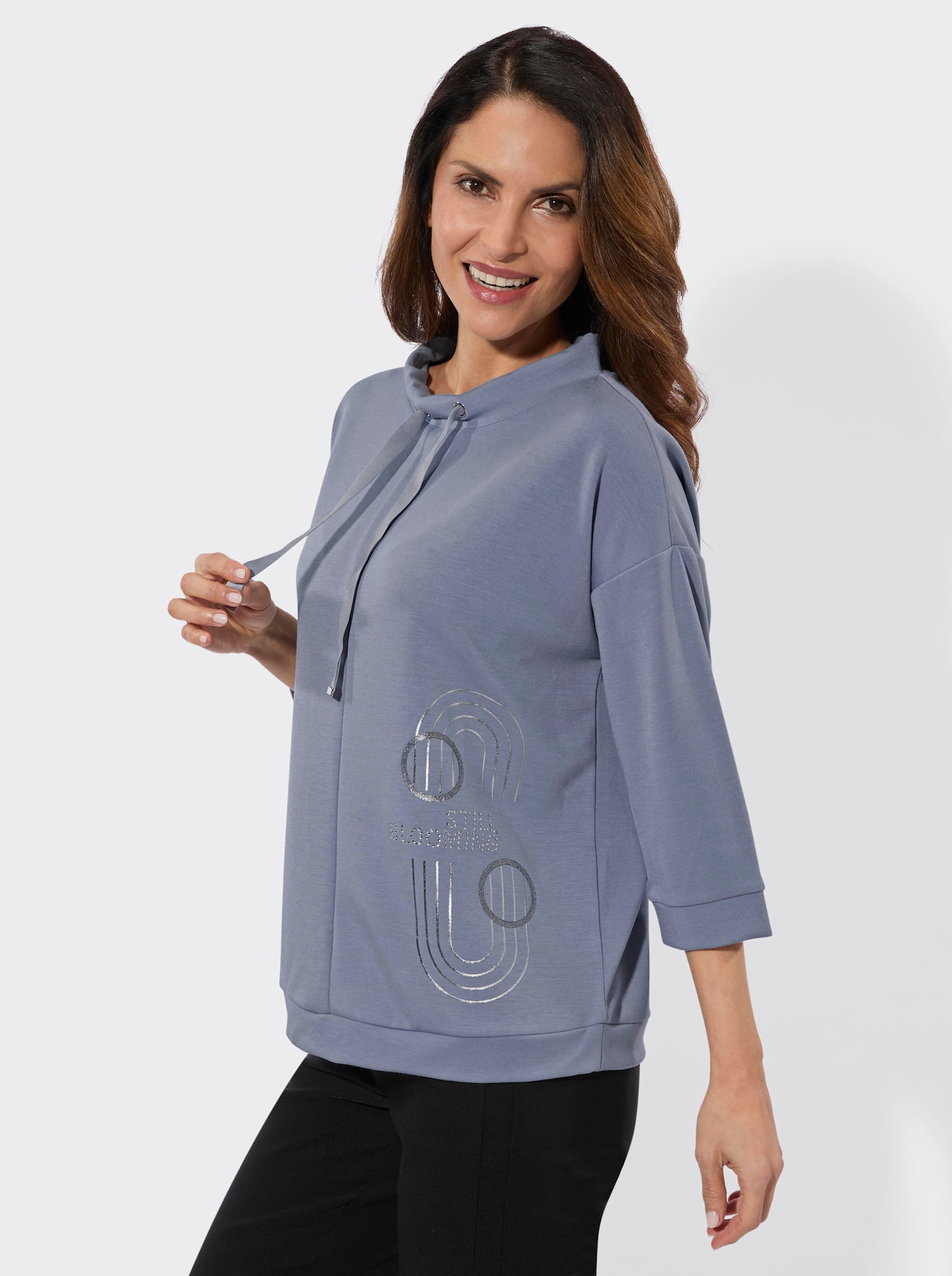Sweatshirt mit glänzendem Druck - taubenblau