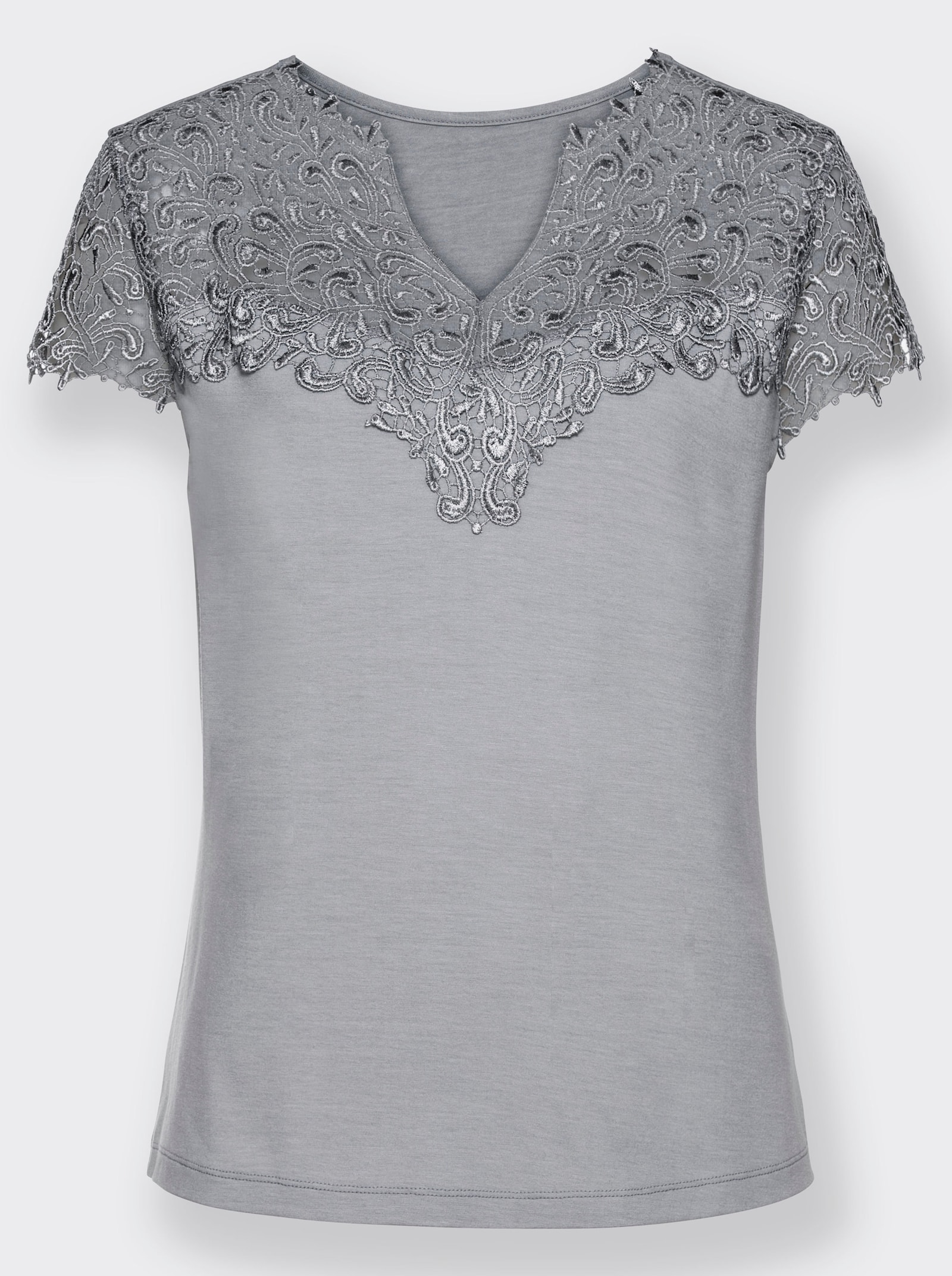 Spitzenshirt mit herzförmigem Spitzen-Einsatz - silbergrau