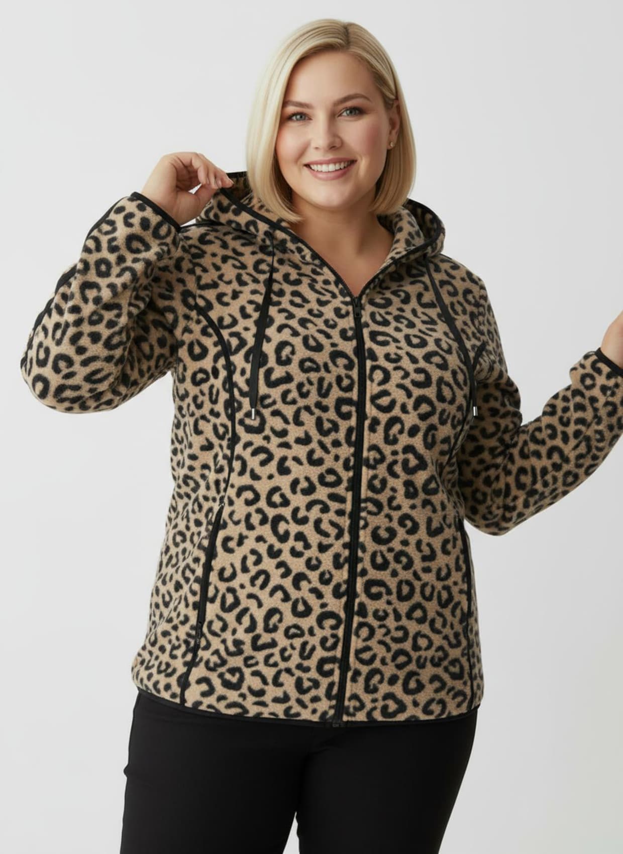 Fleecejacke im Leo-Dessin - camel-schwarz-bedruckt