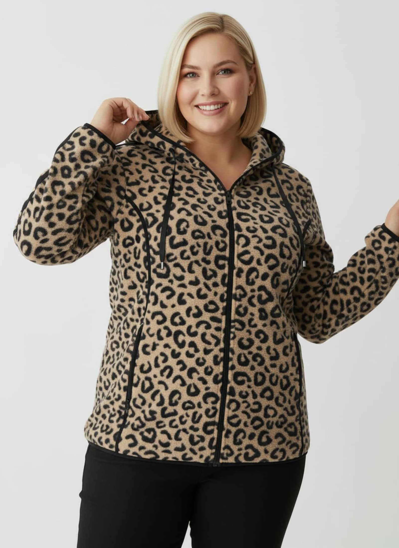 Fleecejacke im Leo-Dessin - camel-schwarz-bedruckt