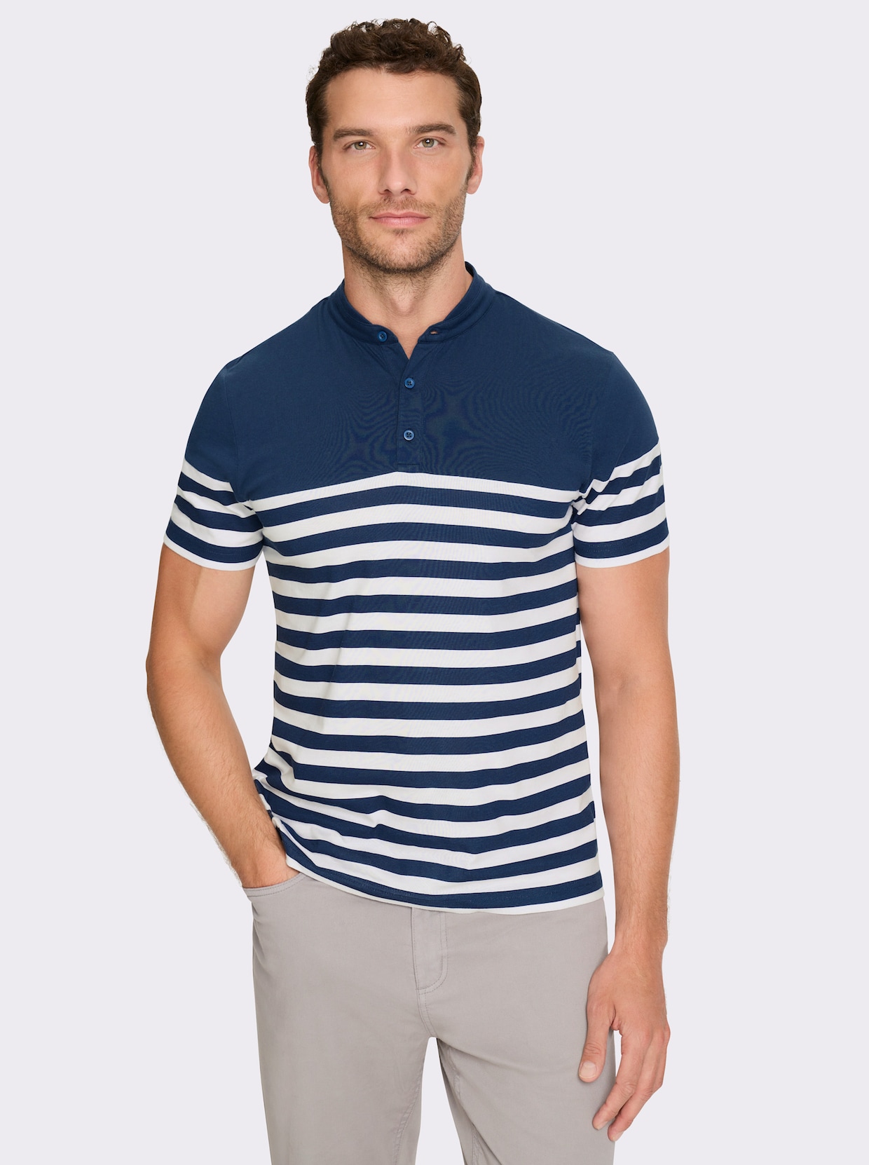 Catamaran Kurzarmshirt - dunkelblau-weiß-gestreift