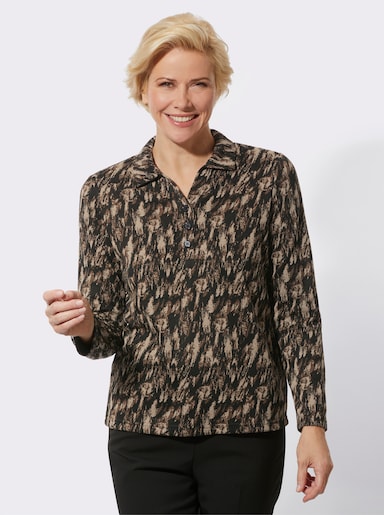 Poloshirt in Jacquard-Qualität - schwarz-braun-gemustert