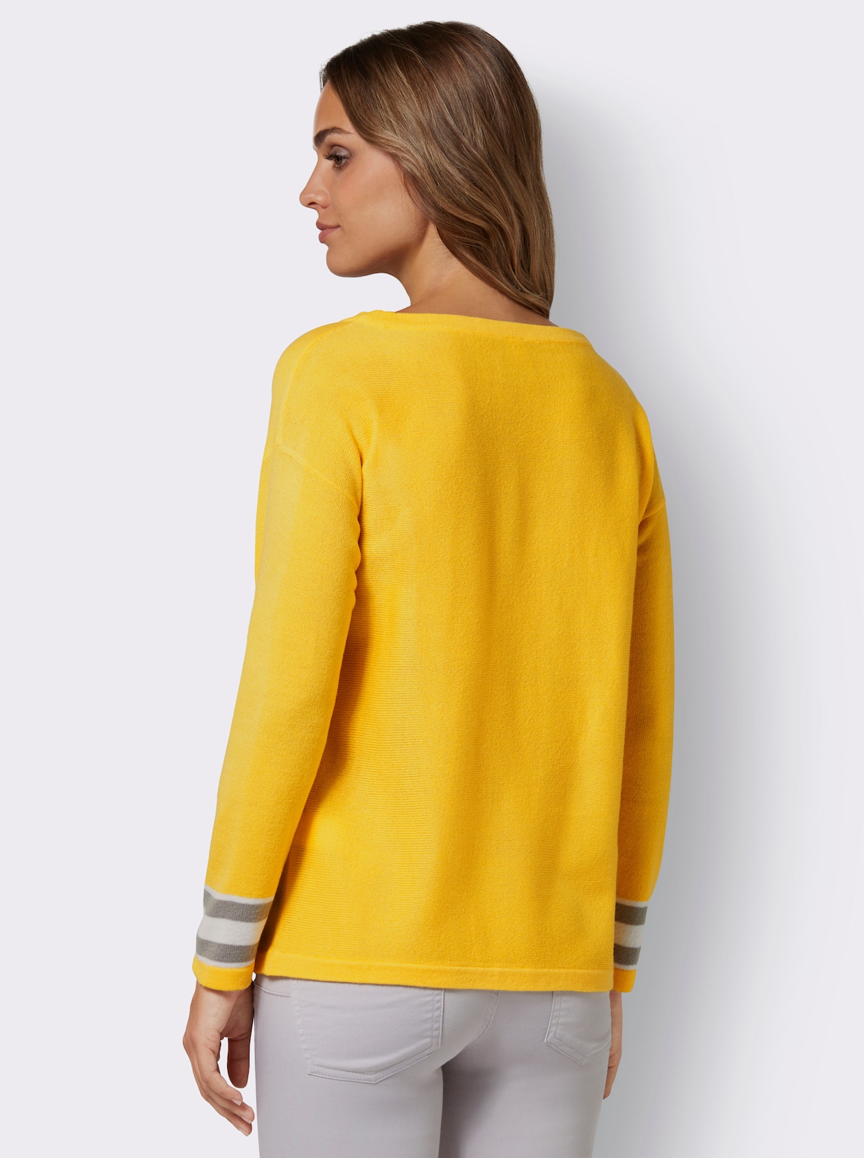 Pullover met boothals - geel/steengrijs gedessineerd