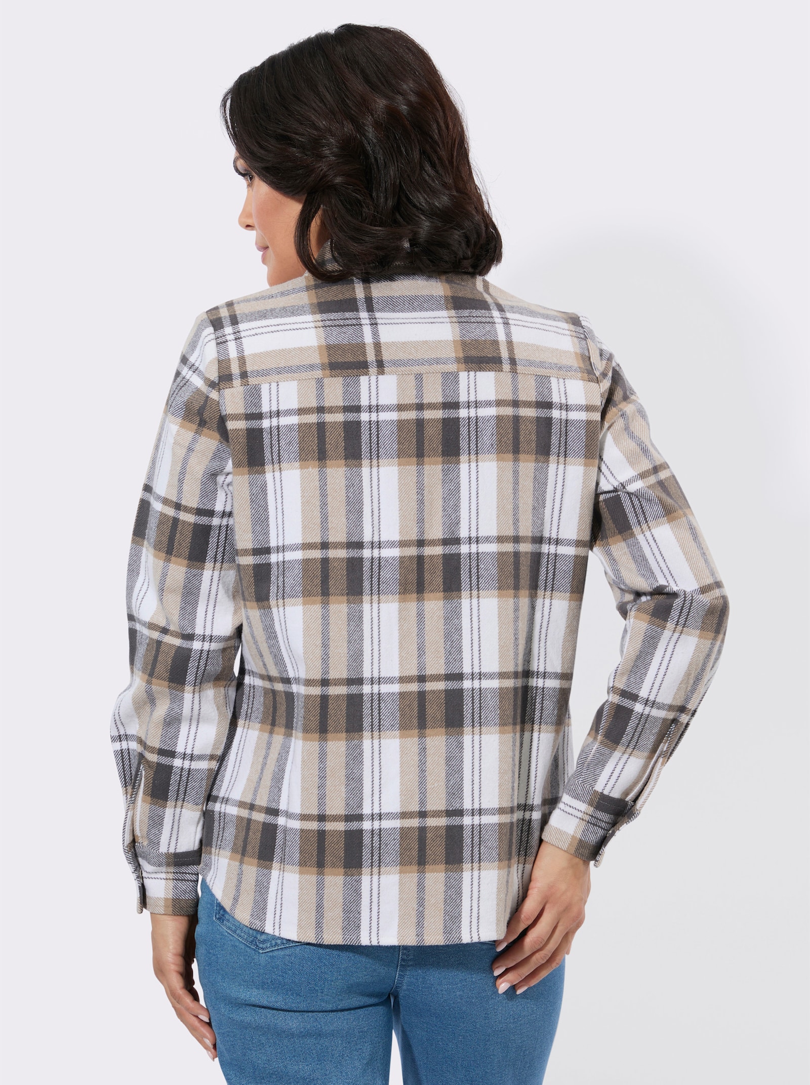 Flanellbluse im Karomuster - beige-anthrazit-kariert