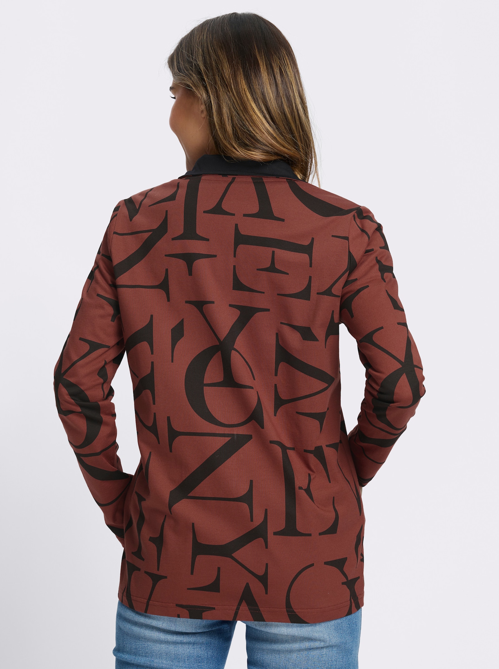 Shirtjacke mit Lettering-Druck - rotbraun-schwarz-bedruckt