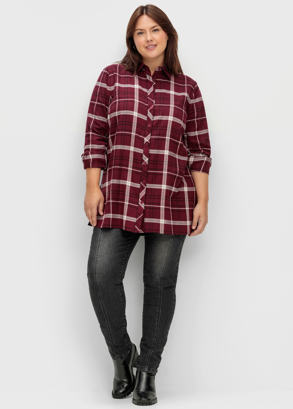 sheego Hemdbluse - weinrot-kariert