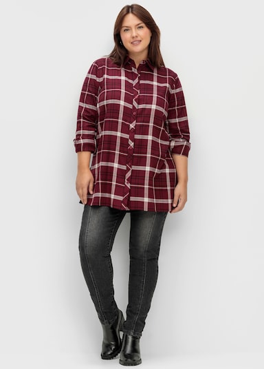 sheego Hemdbluse - weinrot-kariert