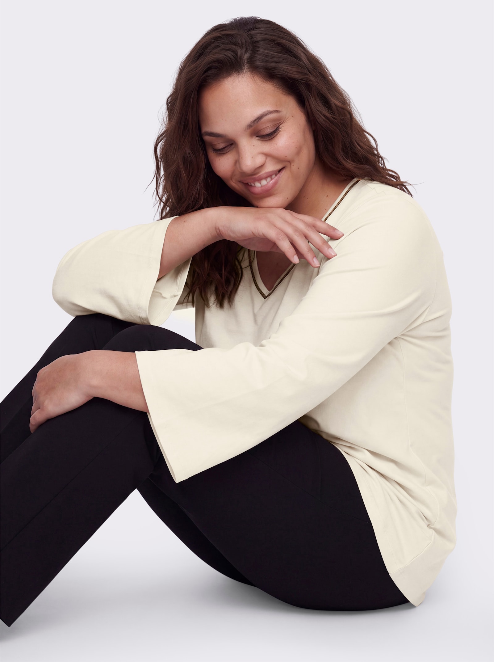 sheego Langarmshirt mit Trompetenärmeln - champagner