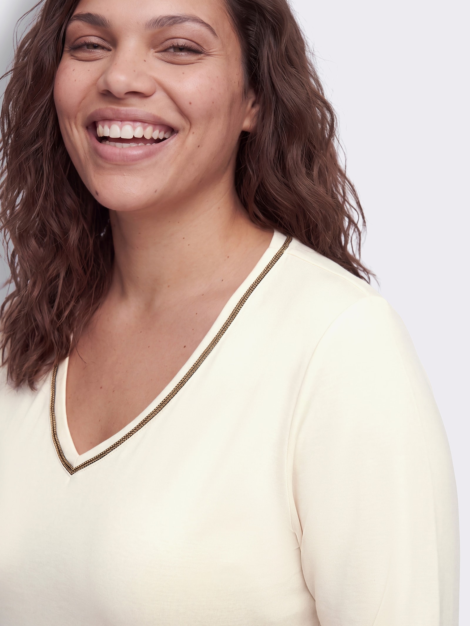 sheego Langarmshirt mit Trompetenärmeln - champagner
