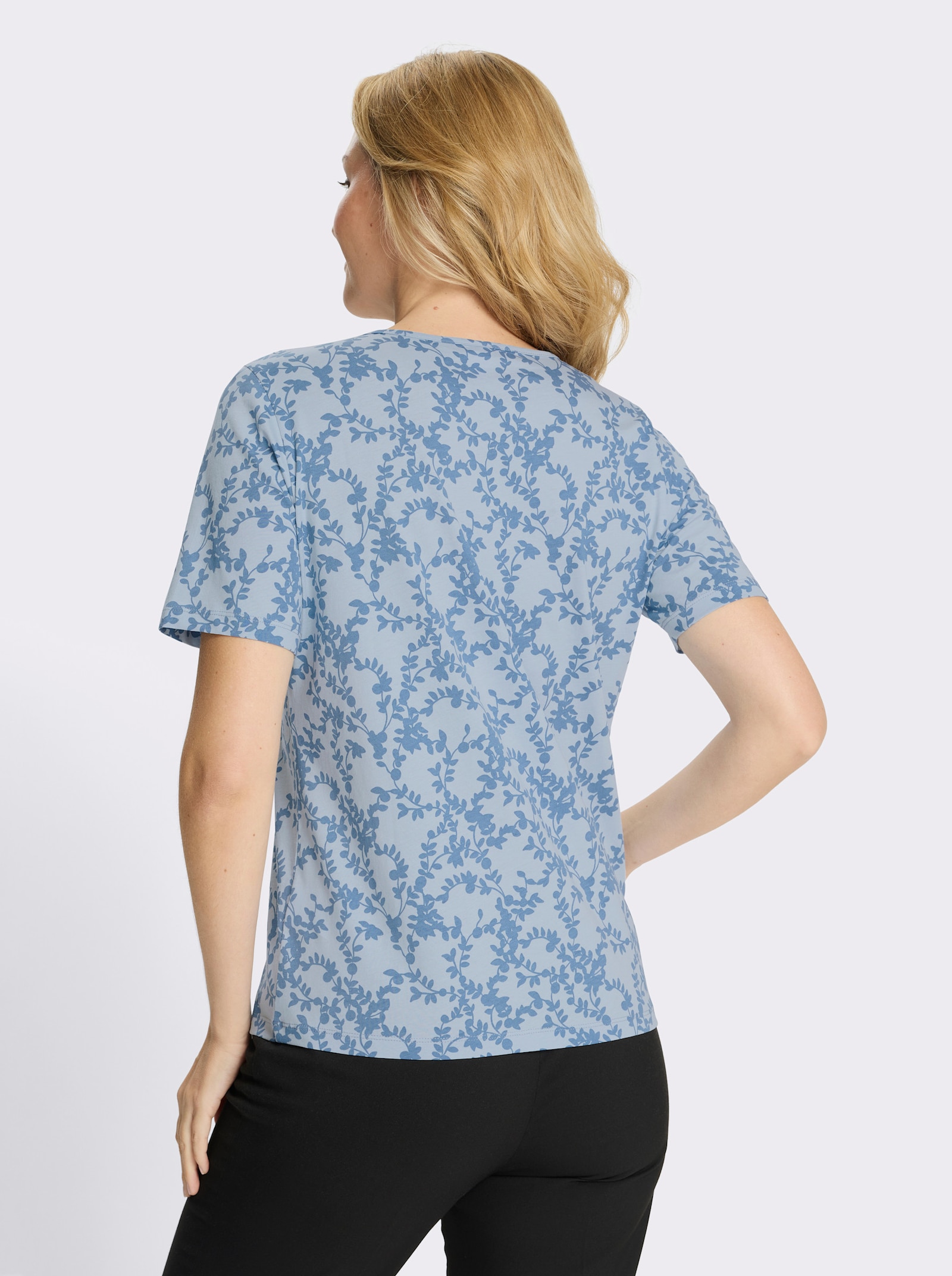 Kurzarmshirt mit floralem Muster - eisblau-himmelblau-bedruckt