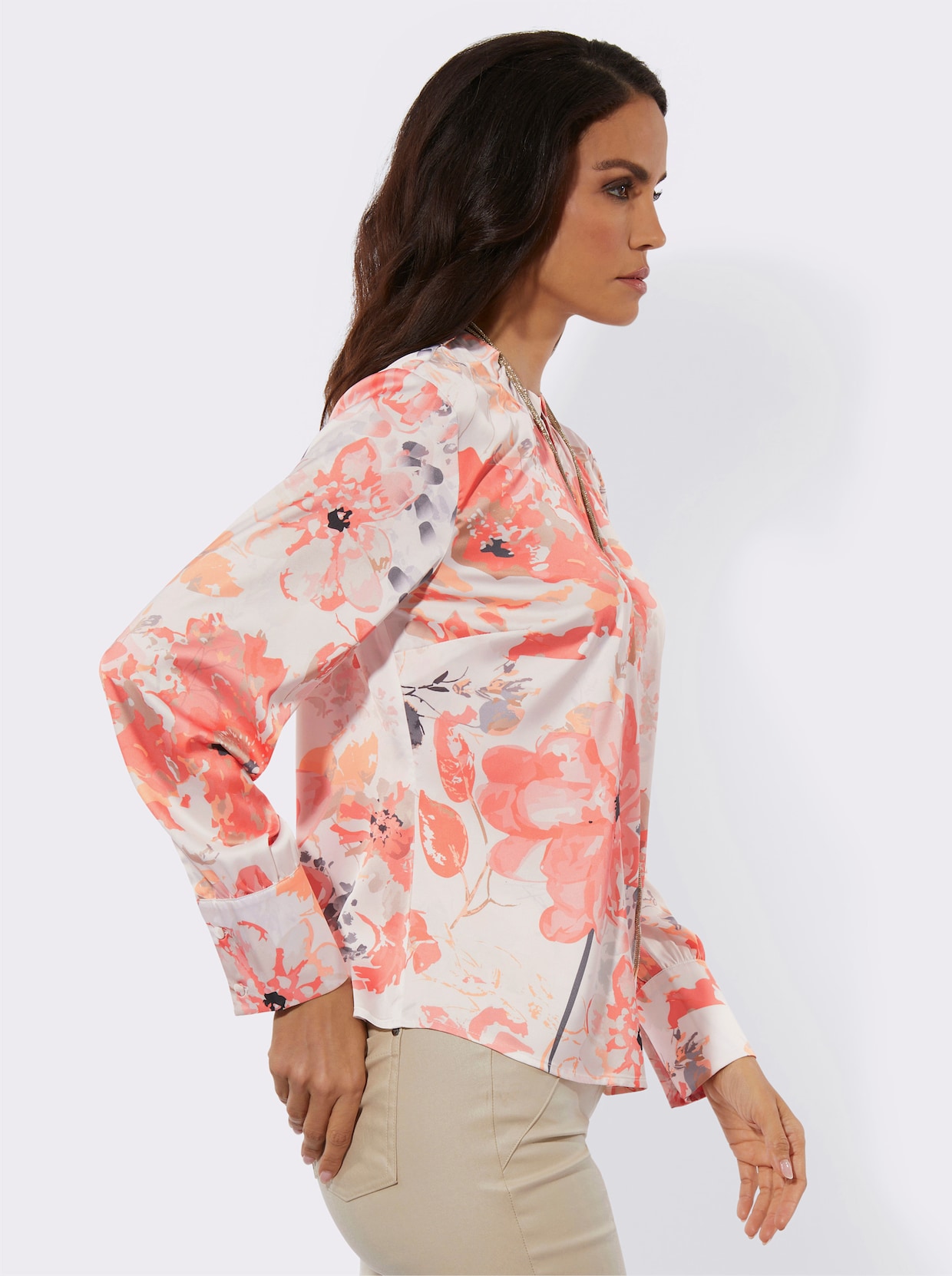 Druckbluse - ecru-apricot-bedruckt