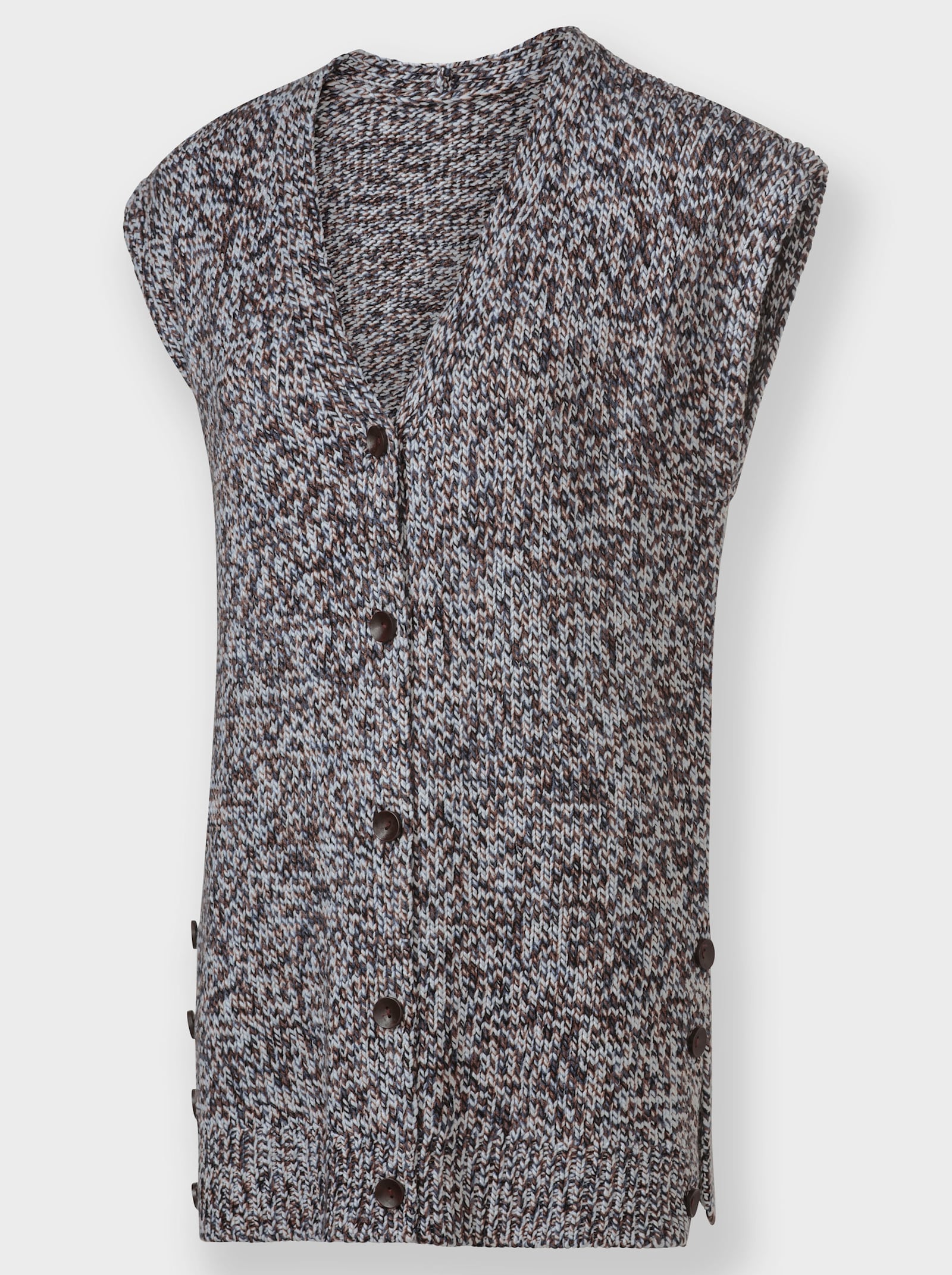 Longweste mit Knöpfen in Holz-Optik - rauchblau-meliert