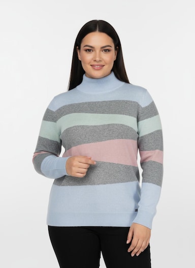 Langarm-Pullover mit Ripp-Abschlüssen, kuschelig - grau-bleu-gemustert